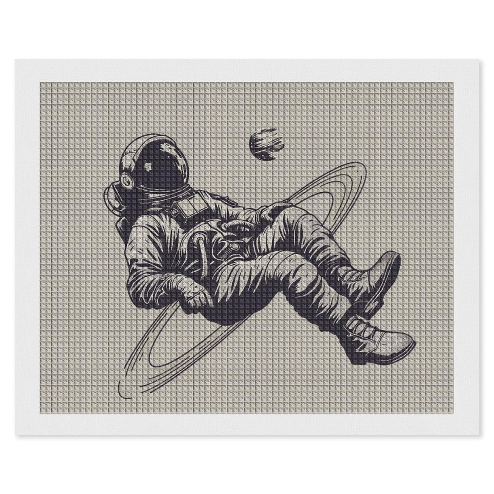 Astronauts and Saturn Diamond Art Kits for Adults, DIY 5D Diamonds Painting Kits for Beginner, Round Full Drill Diamond Dots Painting, 16"x20" Diamonds Pictures Gem Art and Crafts Wall Decor