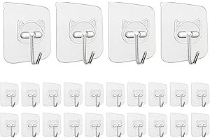 Adhesive Wall Hooks Set of 24: Heavy-Duty, Waterproof, and Transparent Sticky Hooks for Various Surfaces