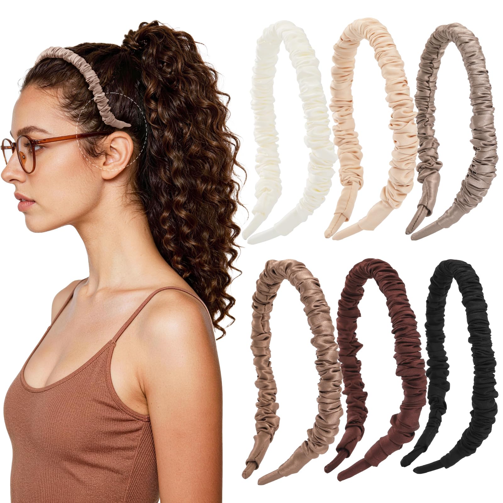 Seiolieliou 6Pcs Satin Headbands for Women Curly, Textured Hair