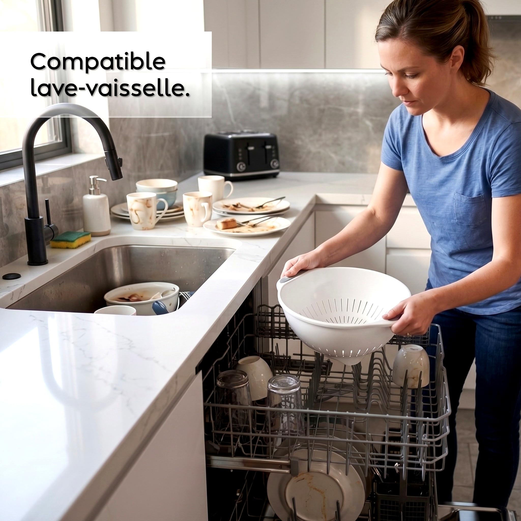 Passoire à Pâtes Ø 28 cm, Égouttoir Plastique avec Pieds et Poignées, Lave-Vaisselle, Made in Italy