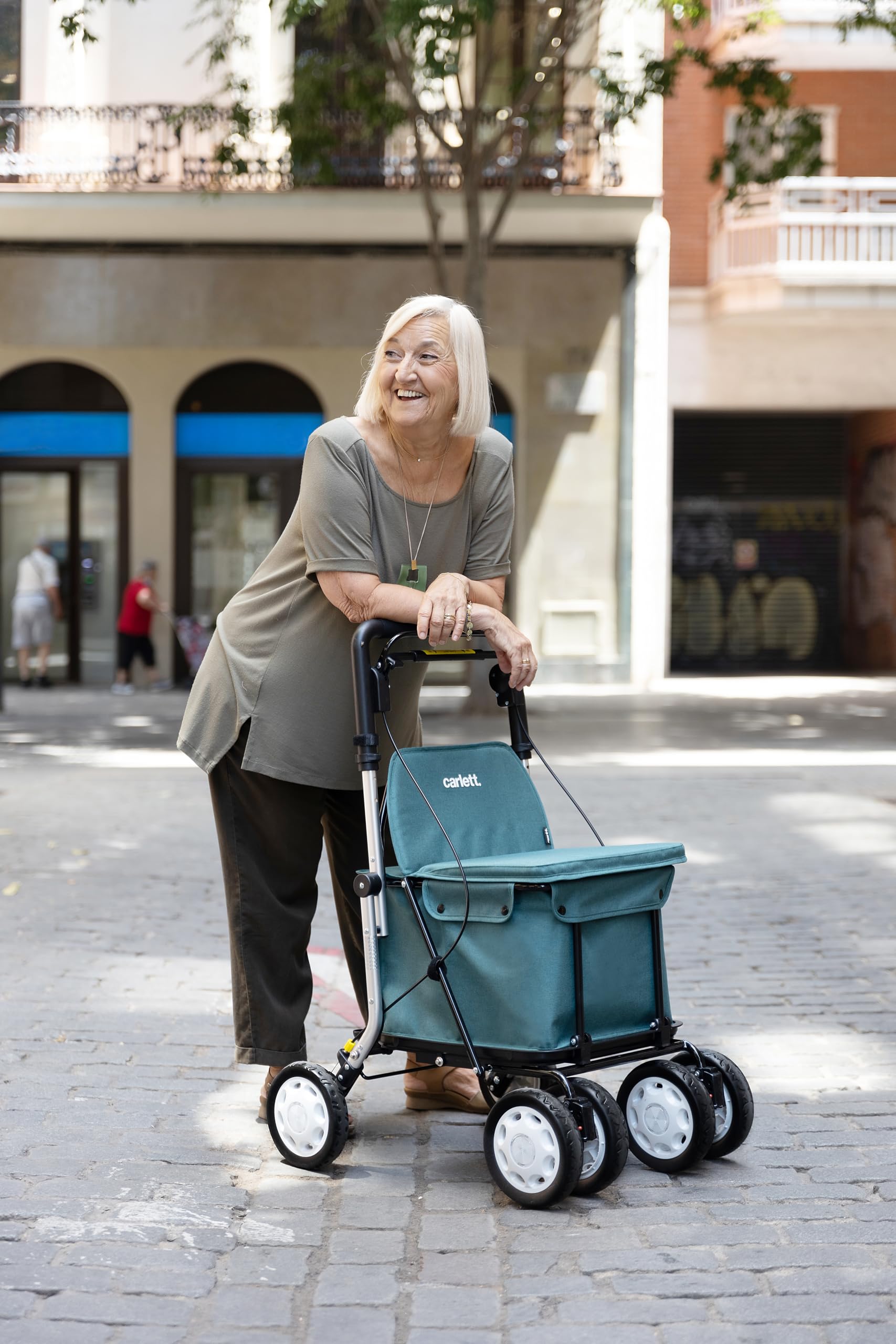 Carlett Andador y Carrito con Asiento Incorporado, Producto Médico Homologado EU, Manillar Regulable, Freno de Parking y Ruedas Ajustables 3 Posiciones, Robusto, Comfort Assist, Verde
