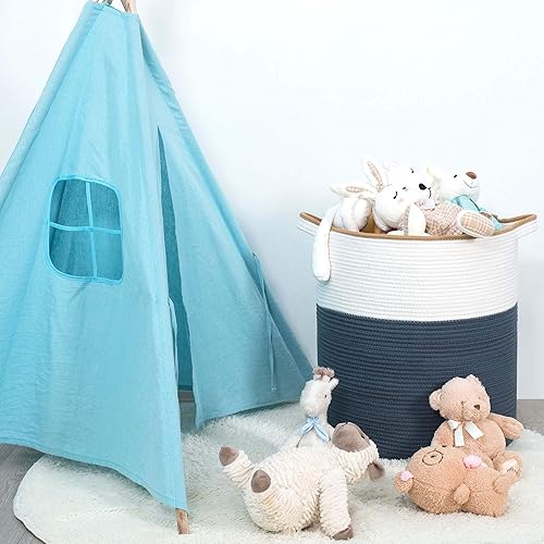 Miniatura 3 de MINTWOOD Design Cesta decorativa de cuerda de algodón tejida extra grande de 20 x 18 pulgadas, cesta alta para ropa sucia, canasta para manta para