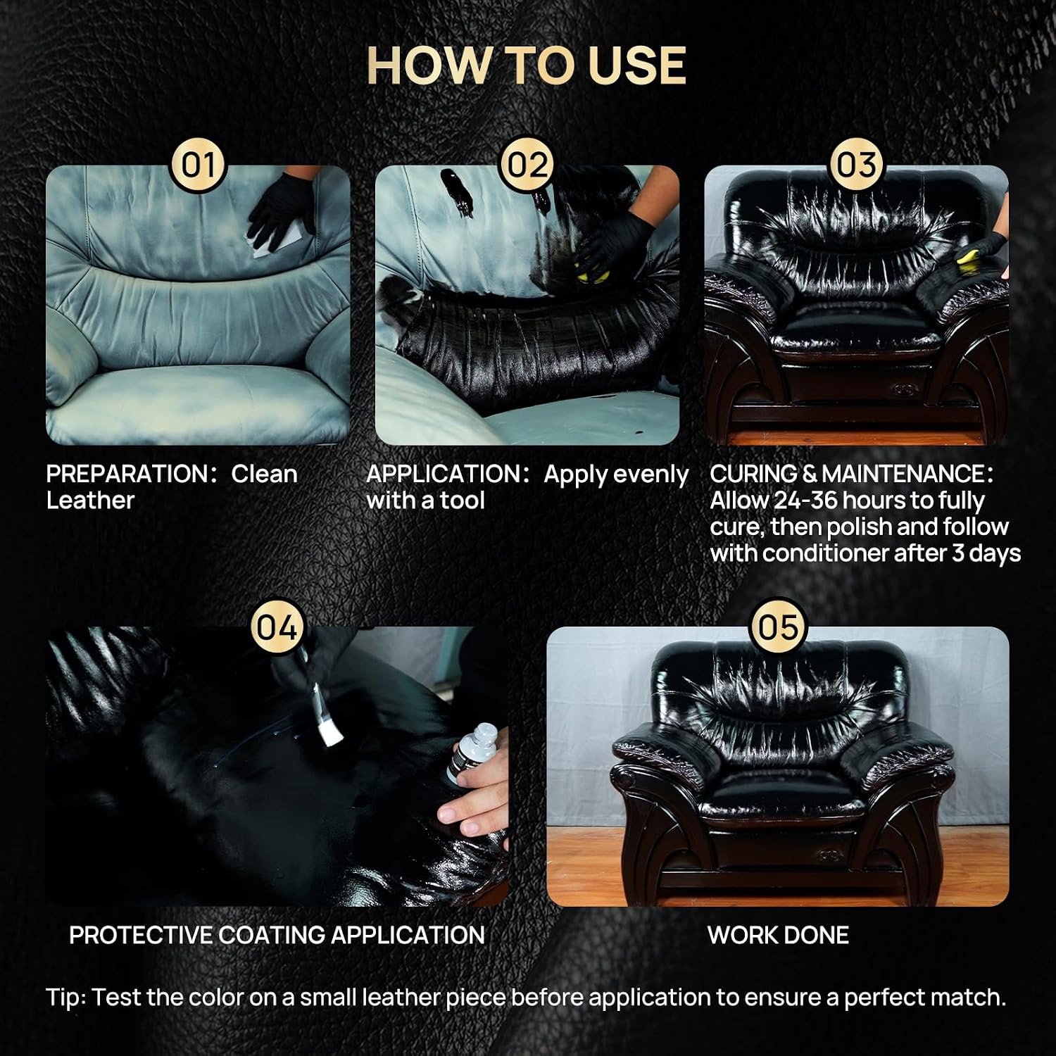 Leather Recoloring Balm with Leather Sealer, 10.58oz Leather Color Restorer, Leather Repair Kit for Vinyl Furniture Shoes Car Seats Bags, Black Leather Dye Paint Leather Scratch Repair (Black Color)