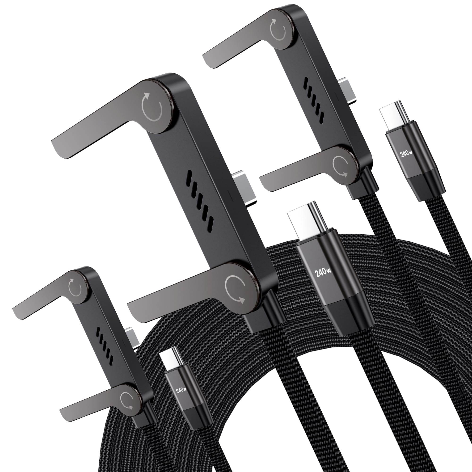 LOOHOI USB C to USB C Cable, 240W Fast Charging Cable with Built-in Phone Stand (5 FT, Black), Durable Braided Type-C Cable with 90° Angled T-Shaped Stand (1PCS) — view 10