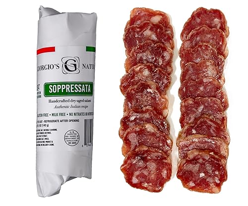 Giorgio's Naturals Salami envejecido en seco hecho a mano  Soppressata Salami 5 onzas, auténtica salchicha italiana, salami duro, carne de embutidos