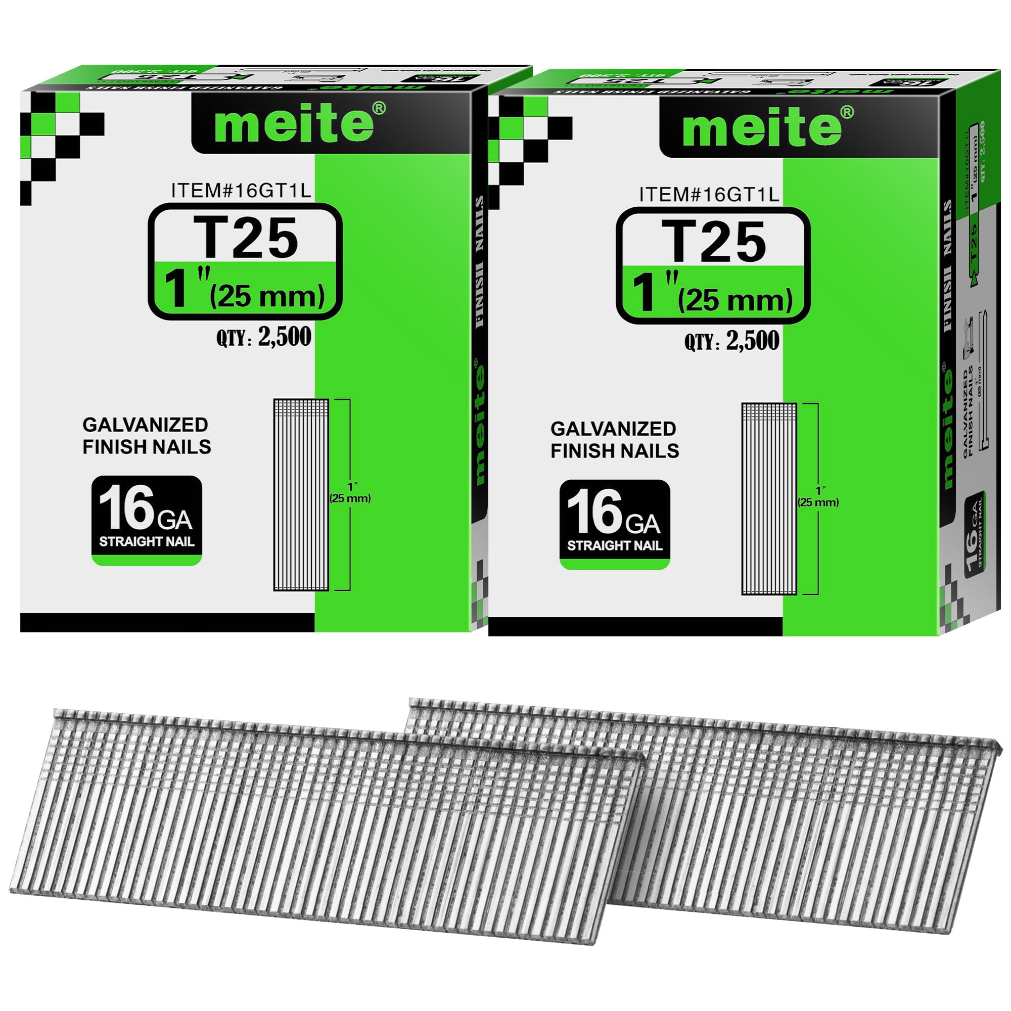 meite 16 Gauge Finish Nails 1 Inch Galvanized Straight T-Nails 5,000PCS