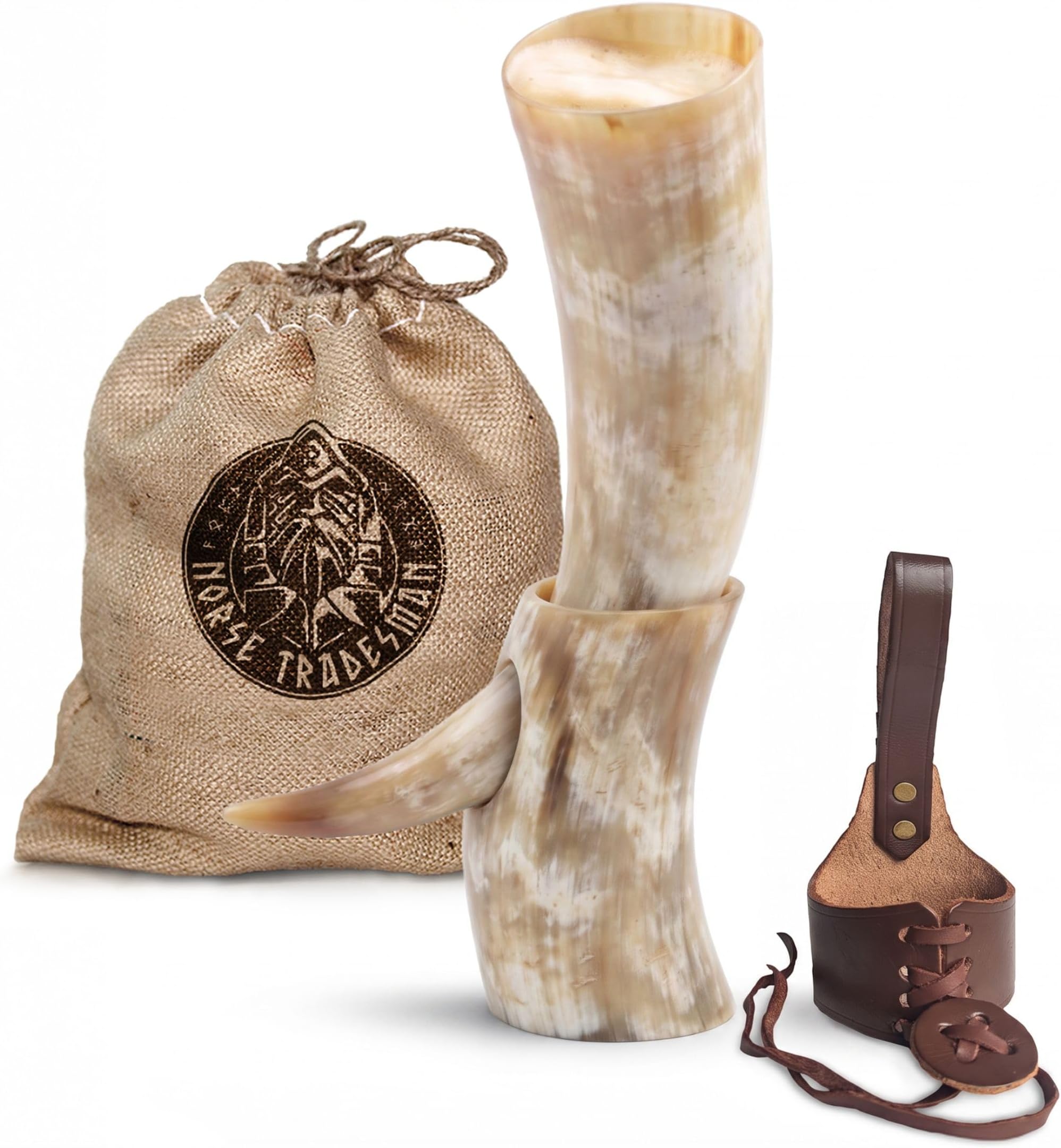 Original Viking Drinking Horn with Stand, Light, 12 in