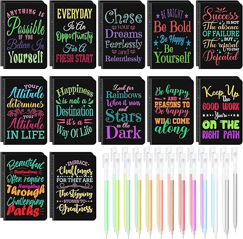 24 cuadernos inspiradores a granel con 24 bolígrafos coloridos, juego de bloc de notas de bolsillo pequeño, regalos motivacionales a granel para