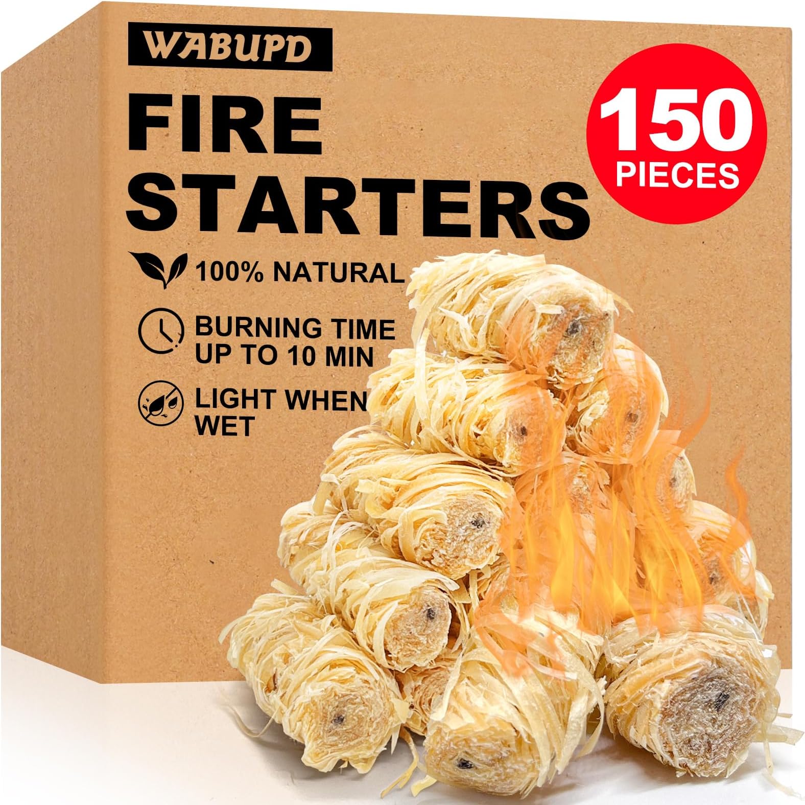 150 Pcs Fire Starter - Natural Fire Starters for Fireplace, Pellet Stove, BBQ, Pizza Oven, Fire Pit &Chimney, Fire Starters for Grill, Charcoal Starter