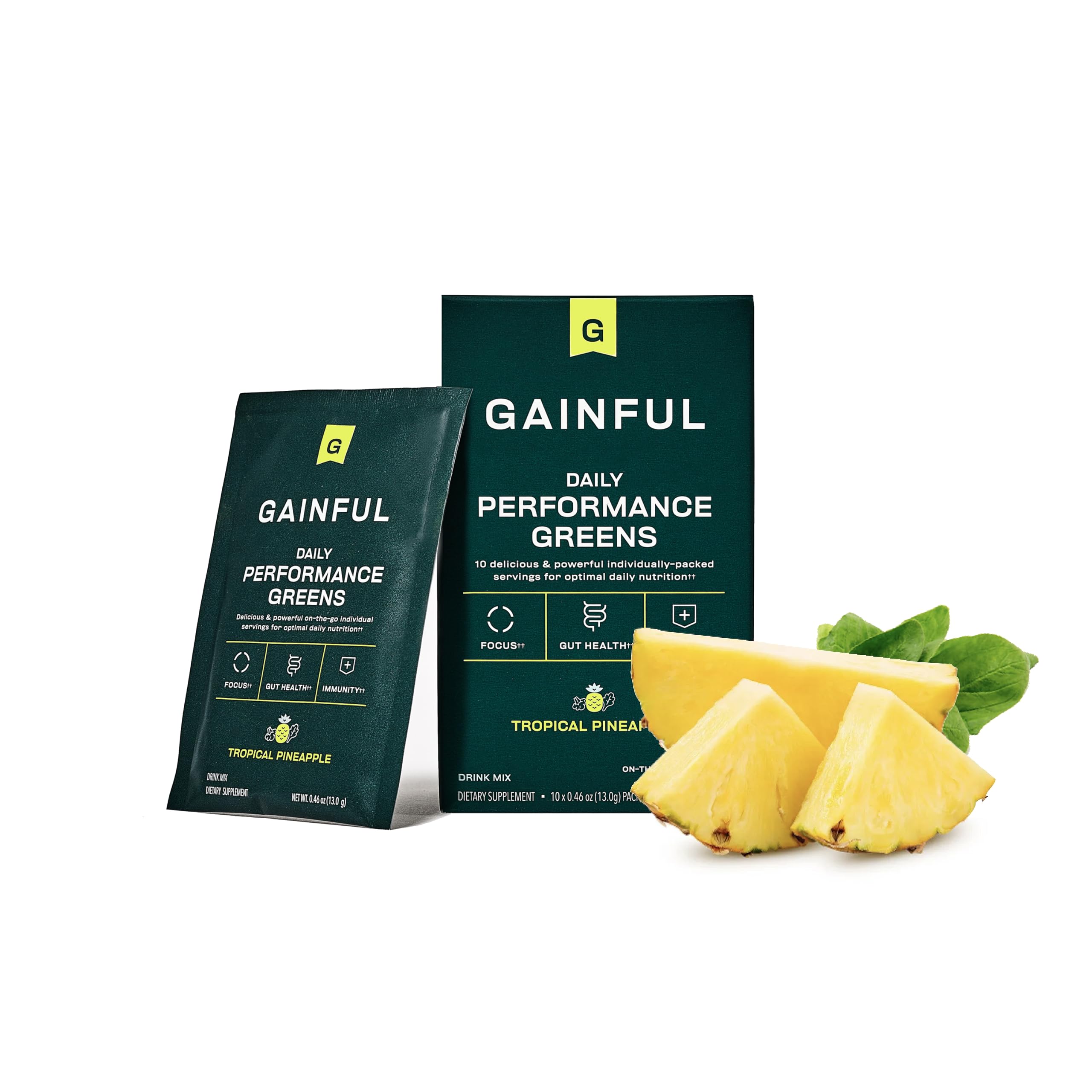 Gainful Daily Performance Greens Powder, Tropical Pineapple, 10 Pack