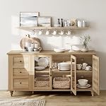 WAMPAT Ferme porte en verre TV Stand pour les téléviseurs Jusqu'à 75 de pouce, bois universel TV Table Console avec 4 Armoires de rangement, Centre de divertissement pour 32-75 pouces TV Console Cabinet, 58', Oak