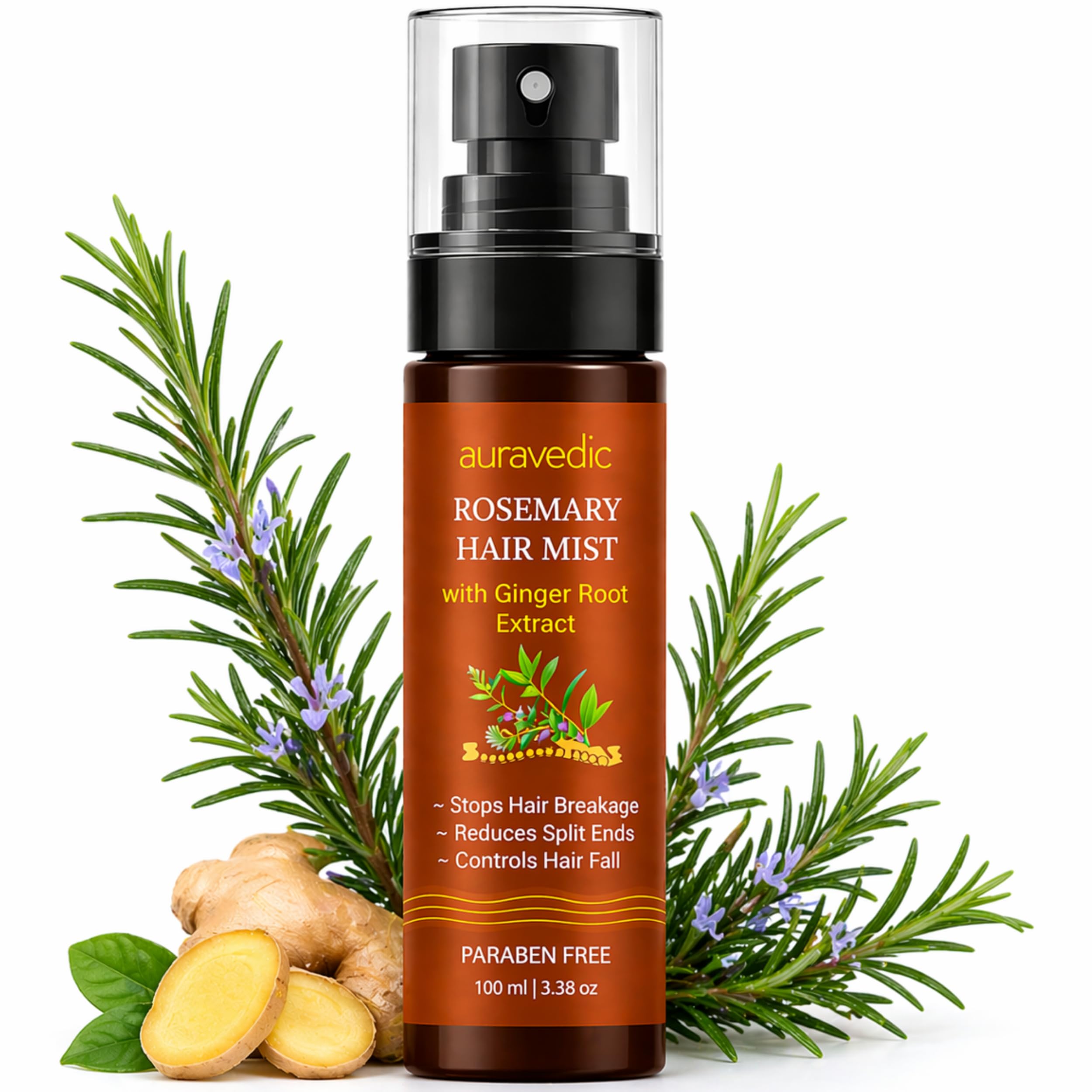 Auravedic Rosemary Hair Mist for Hair Growth, Biotin & Caffeine, 3.38 Fl Oz