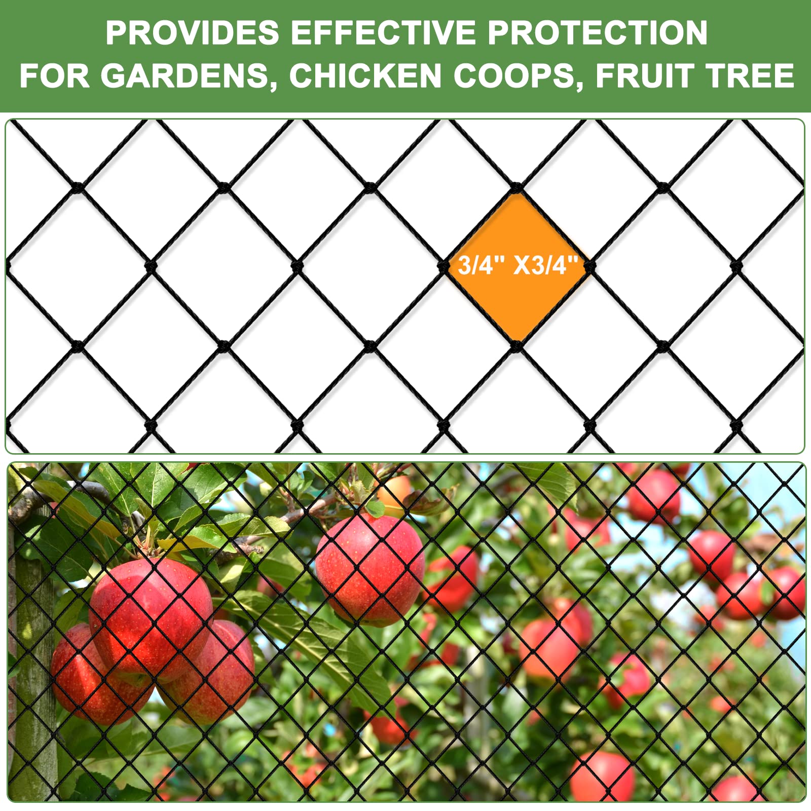 Rete per uccelli – Rete da giardino con rete a rete da 15,2 x 15,2 m, rete per pollame, resistente rete in nylon per protezione da giardino per alberi da frutto, frutteto contro scoiattoli, cervi,