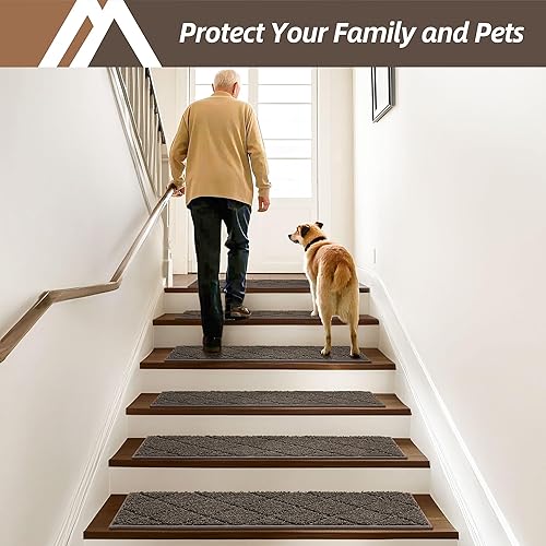 Miniatura 6 de COSY HOMEER - Alfombra antideslizante de 28 x 9 pulgadas, uso interior en peldaños de madera, alfombras para niños y perros, 100 % poliéster, base