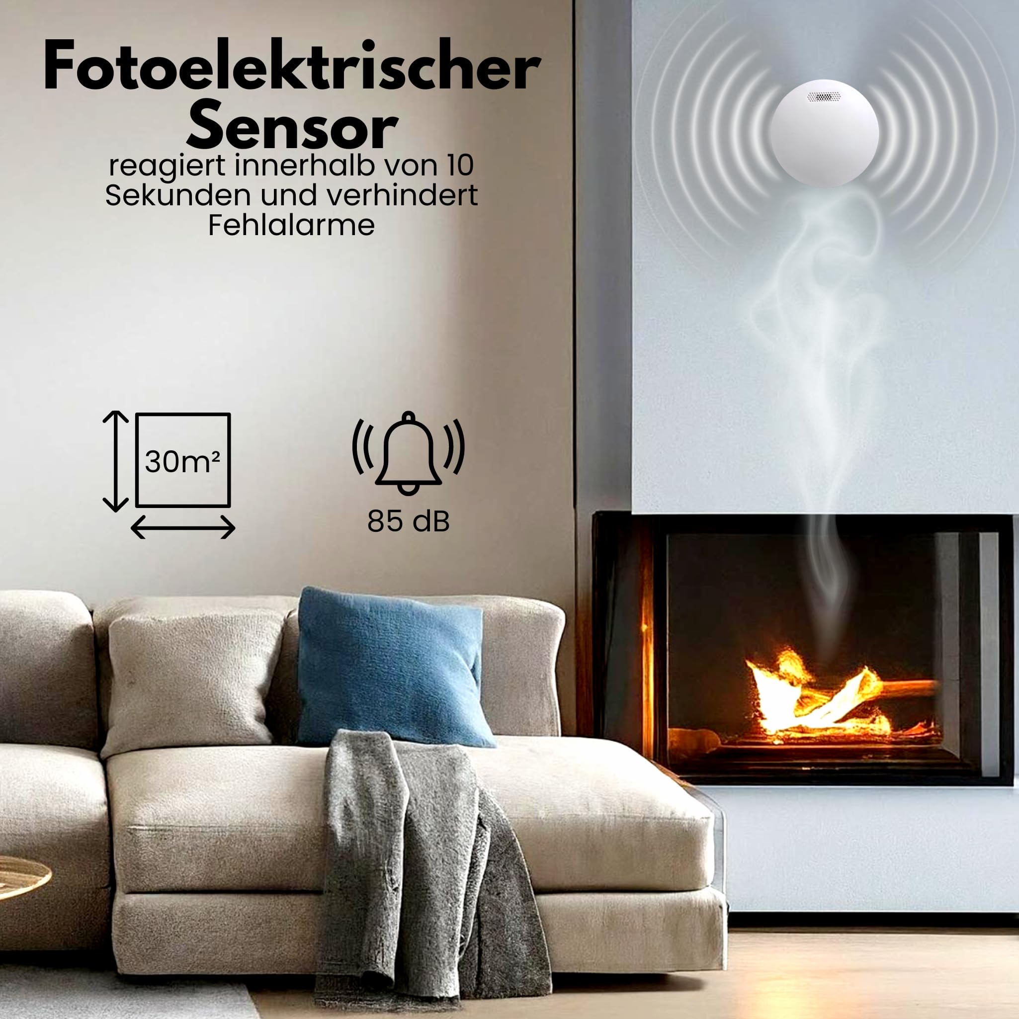 Aroha Smart Connect & Link WLAN-Rauchmelder Vernetzt - 10 Jahre Batterie - Feuermelder - Brandmelder Vernetzbar mit App Tuya & Smartlife - 3 Set