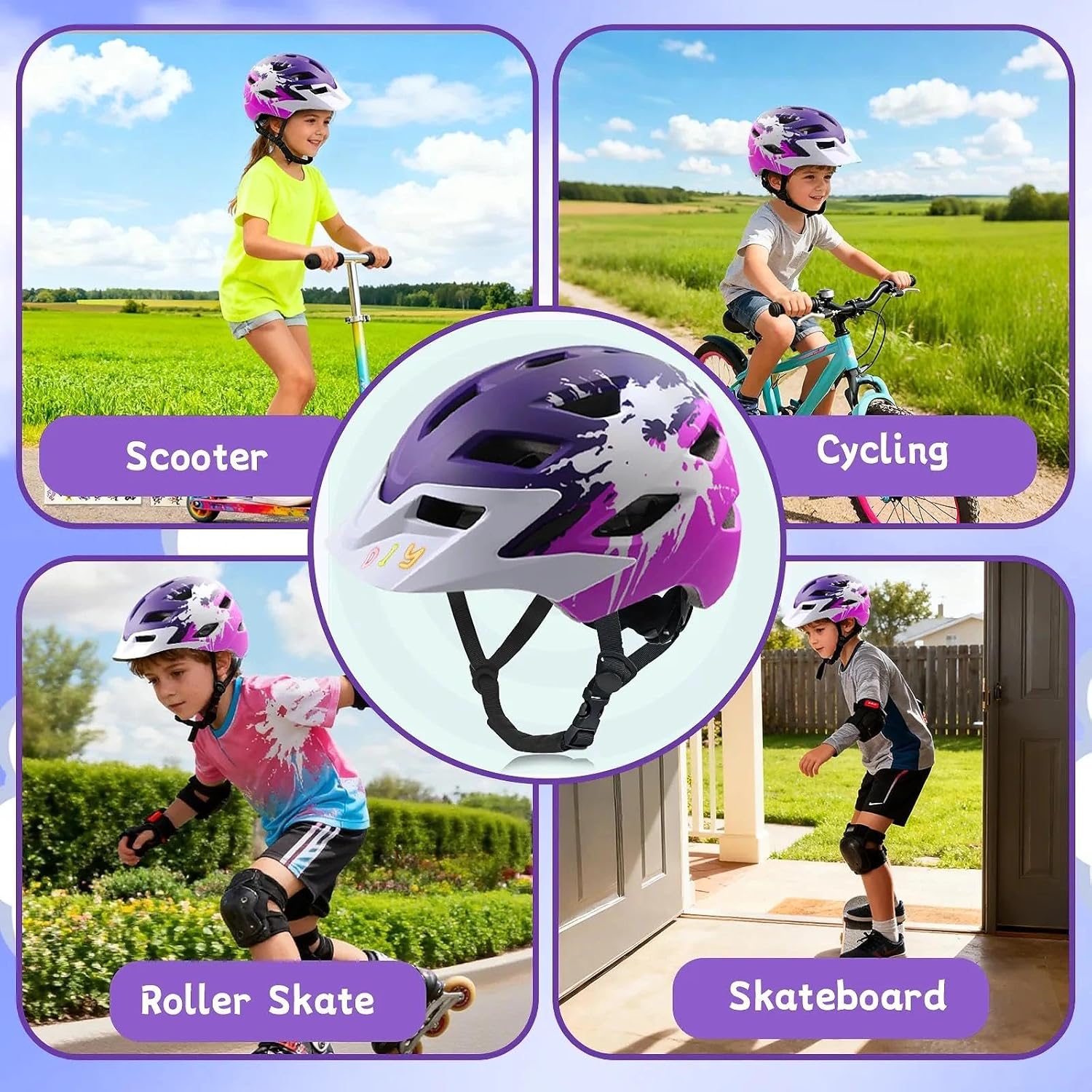 Colorful Kids Bike Helmet for Kids Boys Girls Adjustable Bike Helmet Lightweight Suitable for Multi-Sports Skateboard Scooter Cycling Roller Balance Bicycle
