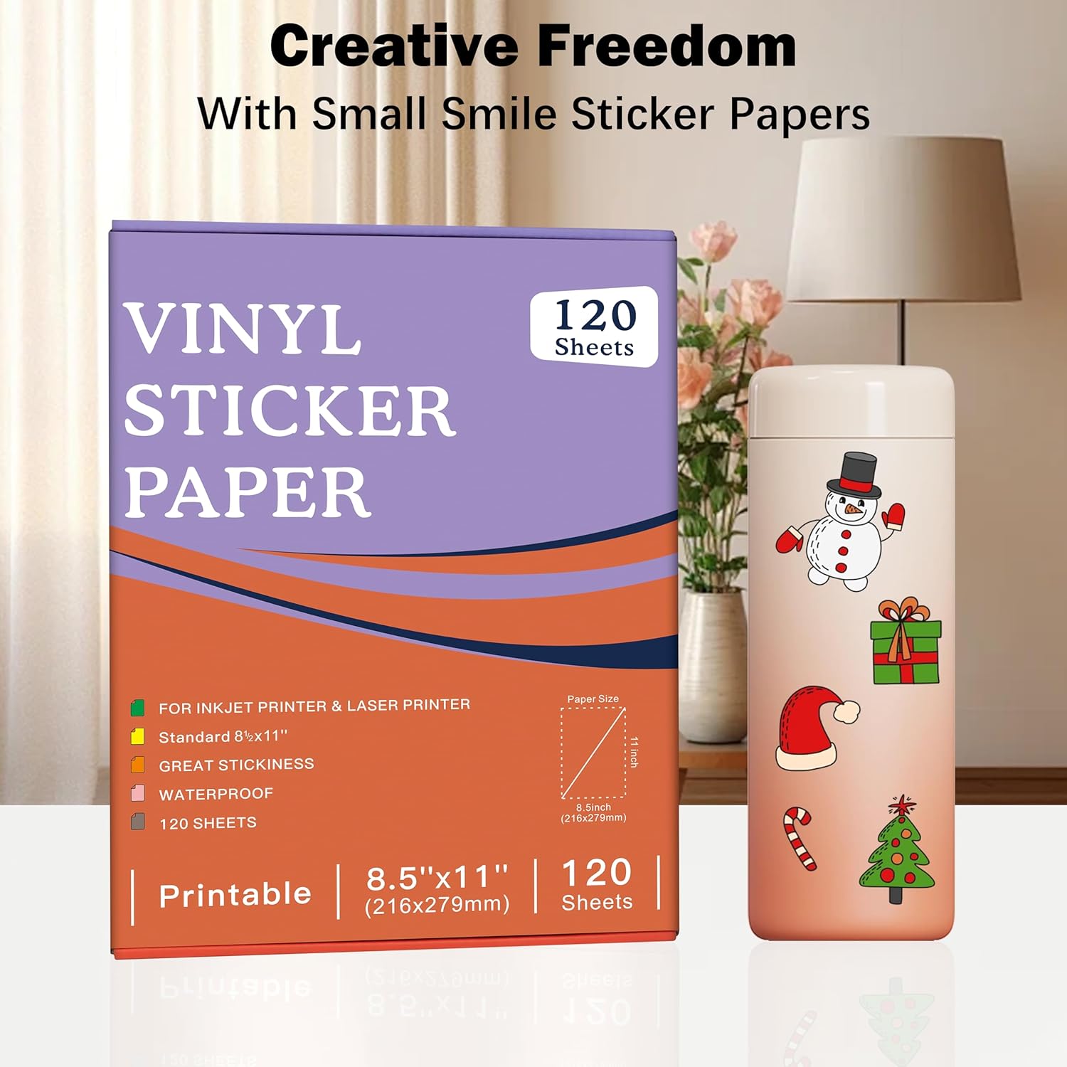 120 Sheets Premium Printable Vinyl Sticker Paper Clear - 8.5x11" for Inkjet Printers, Waterproof Tear Resistant, Dries Quickly, Vivid Colors, Easy to Cut for Cutting Machines, DIY Self-Adhesive Labels