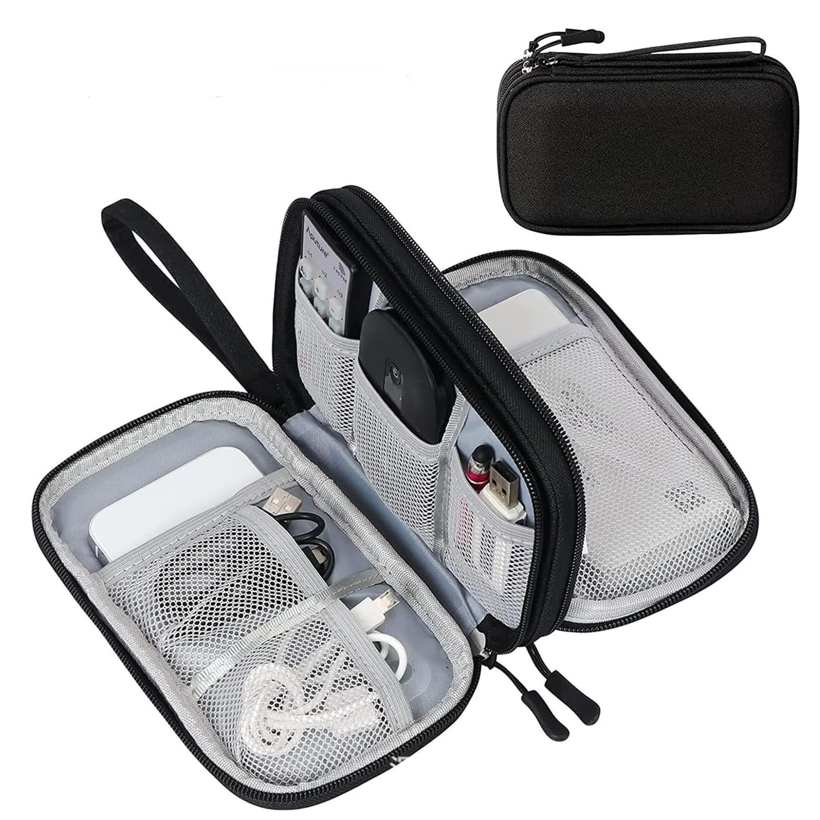 OHAOLYLE Cable Organiser Bag, Double-Layer Electronics Accessories Cable Organisers,Universal Carry Travel Cables Gadget Bag for Power Bank, USB Drive, Charger Hard Disk, GREY, LE2405