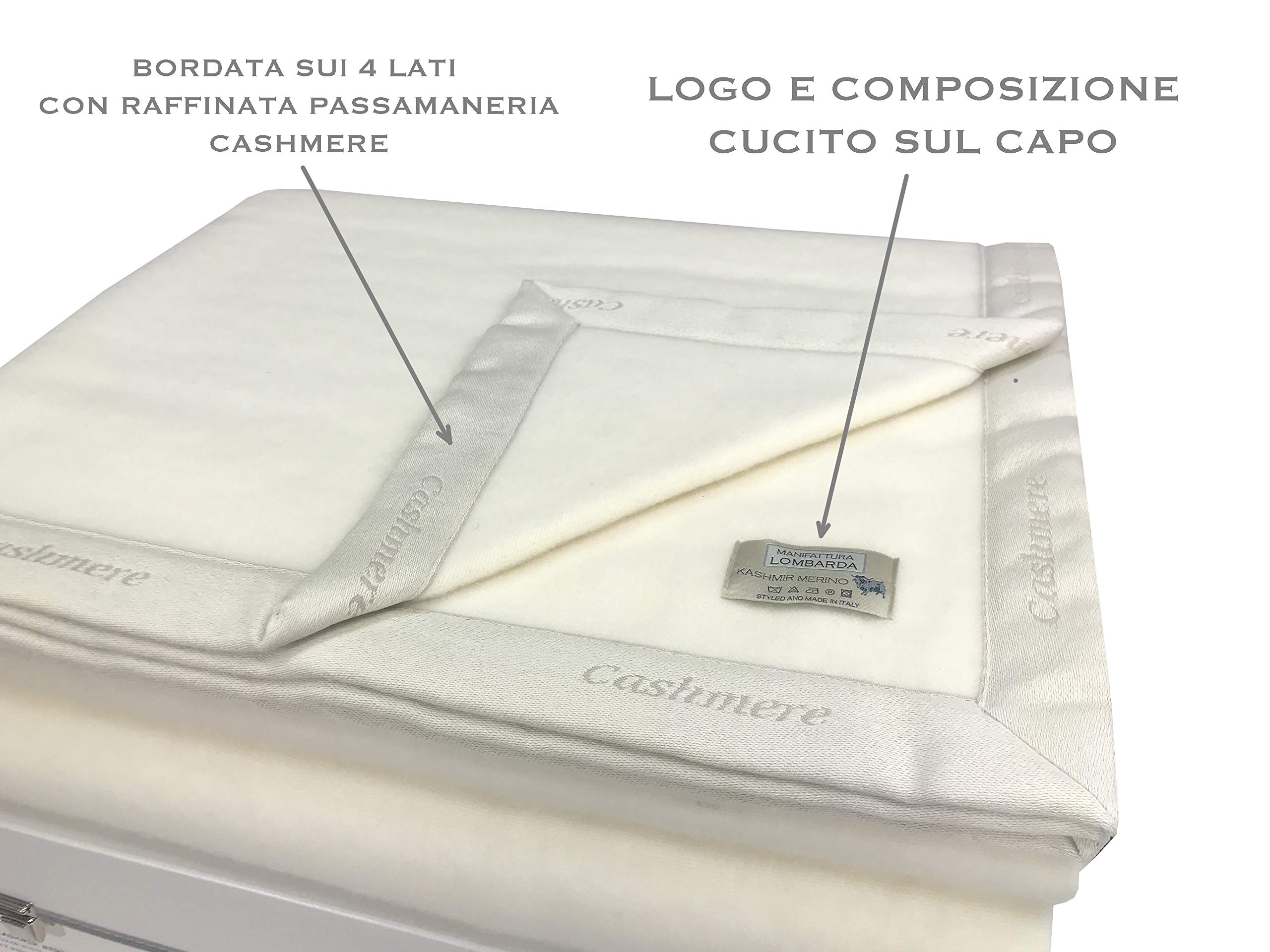 Tex family Coperta Matrimoniale Invernale 220x260 – 90% Lana Merinos + 10% Cashmere – Antipilling, Calda, Elegante, Made in Italy, Bianca