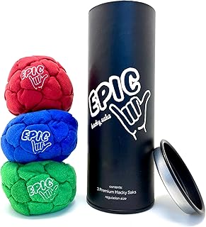 Epic Hacky Sack Balls, 3 Footbag Gift Set with Storage Tube
