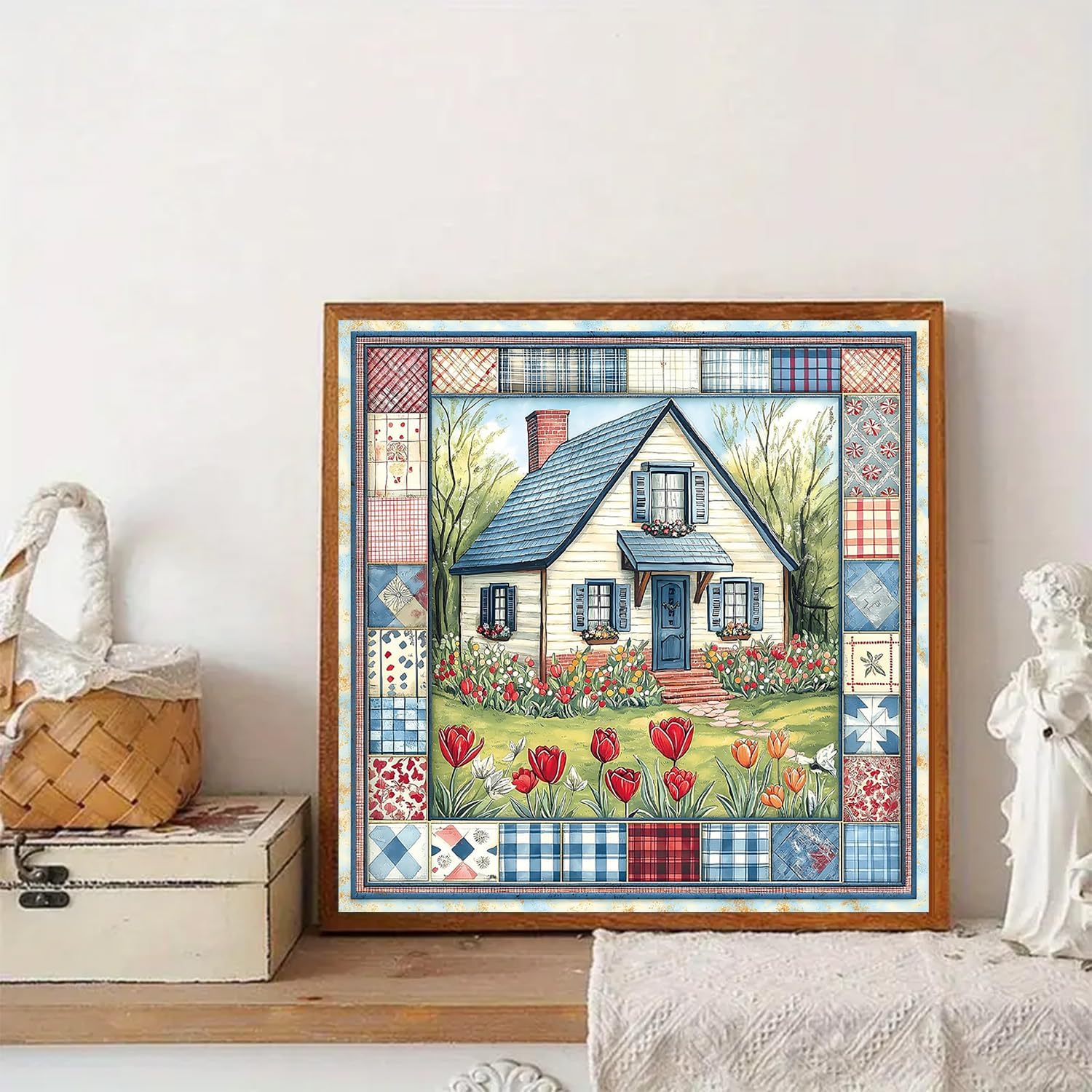 Cozy Country House Garden Scene Diamond Art Kits for Adults, 5D DIY Diamond Painting Kits for Beginner, Diamond Dots Full Drill Crafts for Gem Art for Adults Home Wall Decor for Boys Girls 14x14in