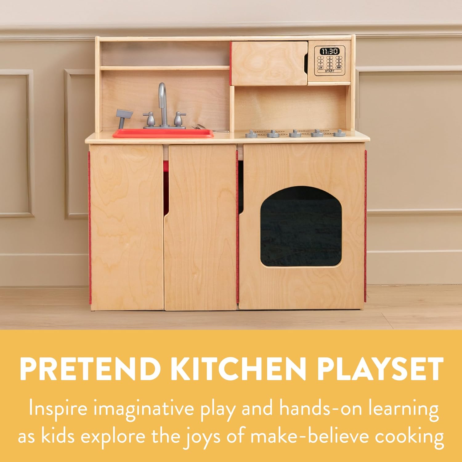 Chef's Station Kids Wooden Pretend Kitchen Playset, Play Kitchen, Natural