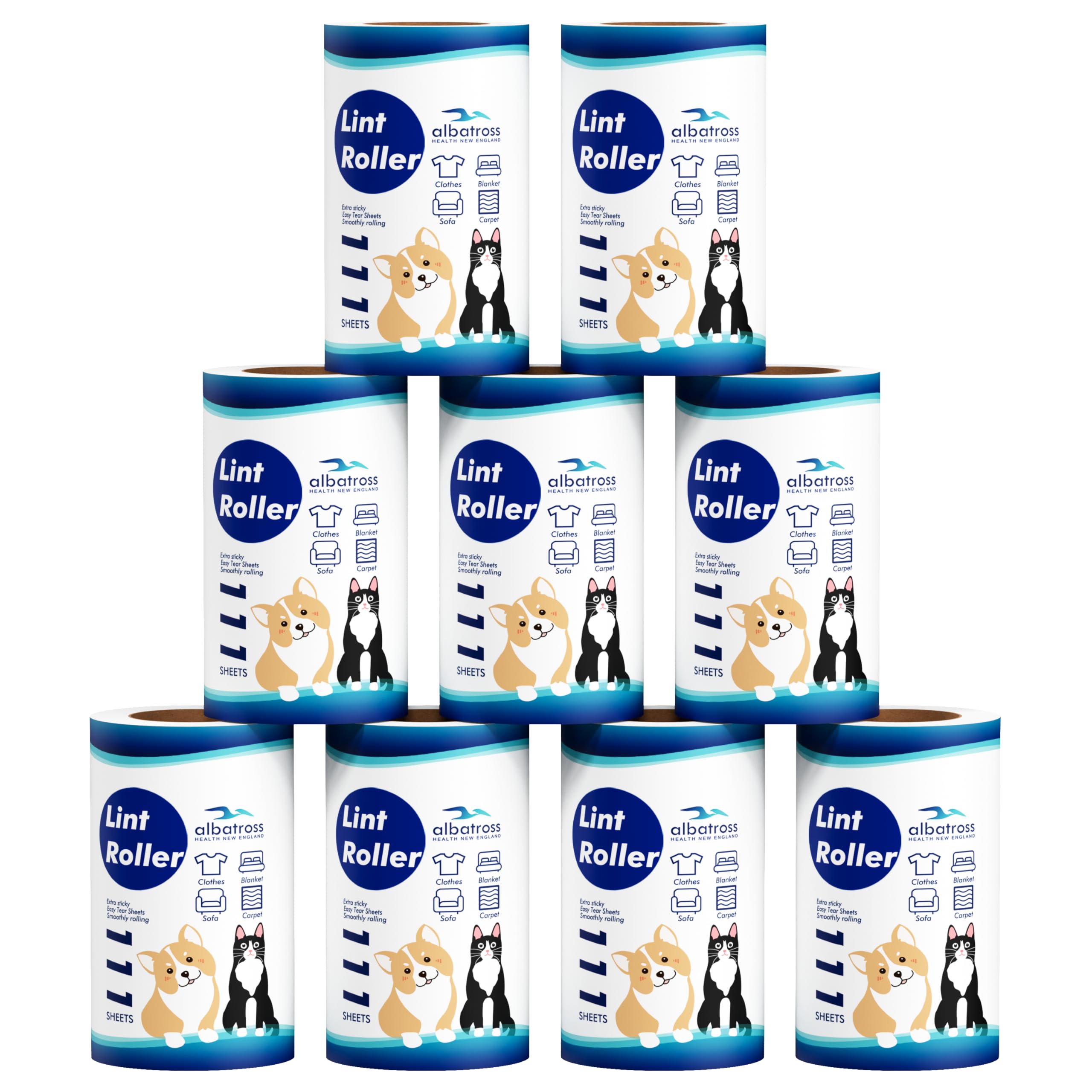 Lint Roller Refills for Pet Hair Extra Sticky, Mega Value Set 999 Sheets for Cat and Dog Hair Removal,111 Sheets Per Roller (Pack of 9)