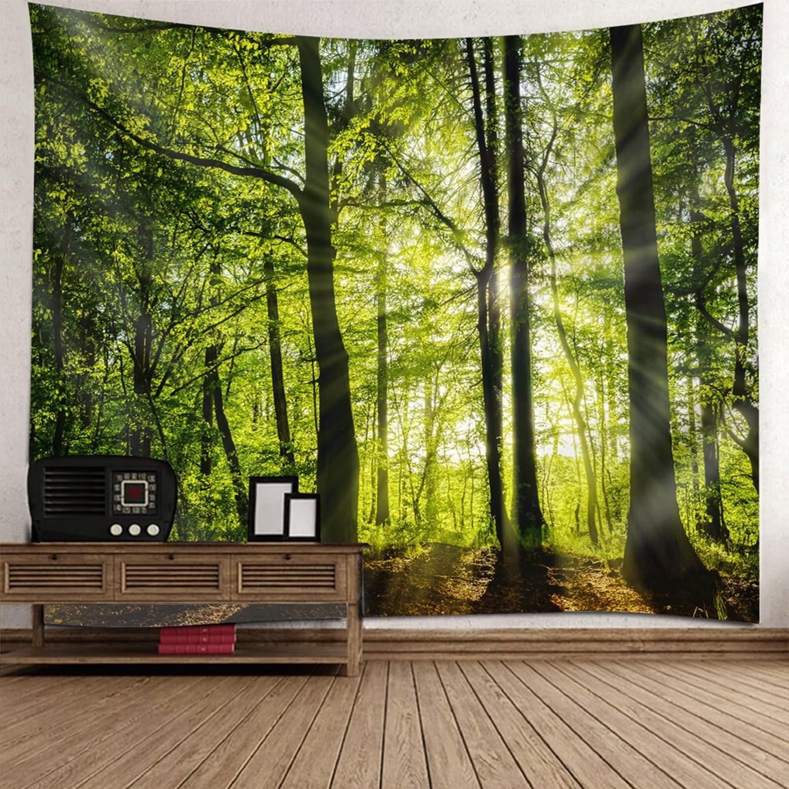 Tapiz estético para colgar en la pared, diseño de árbol, color negro y verde, 238 x 210 cm