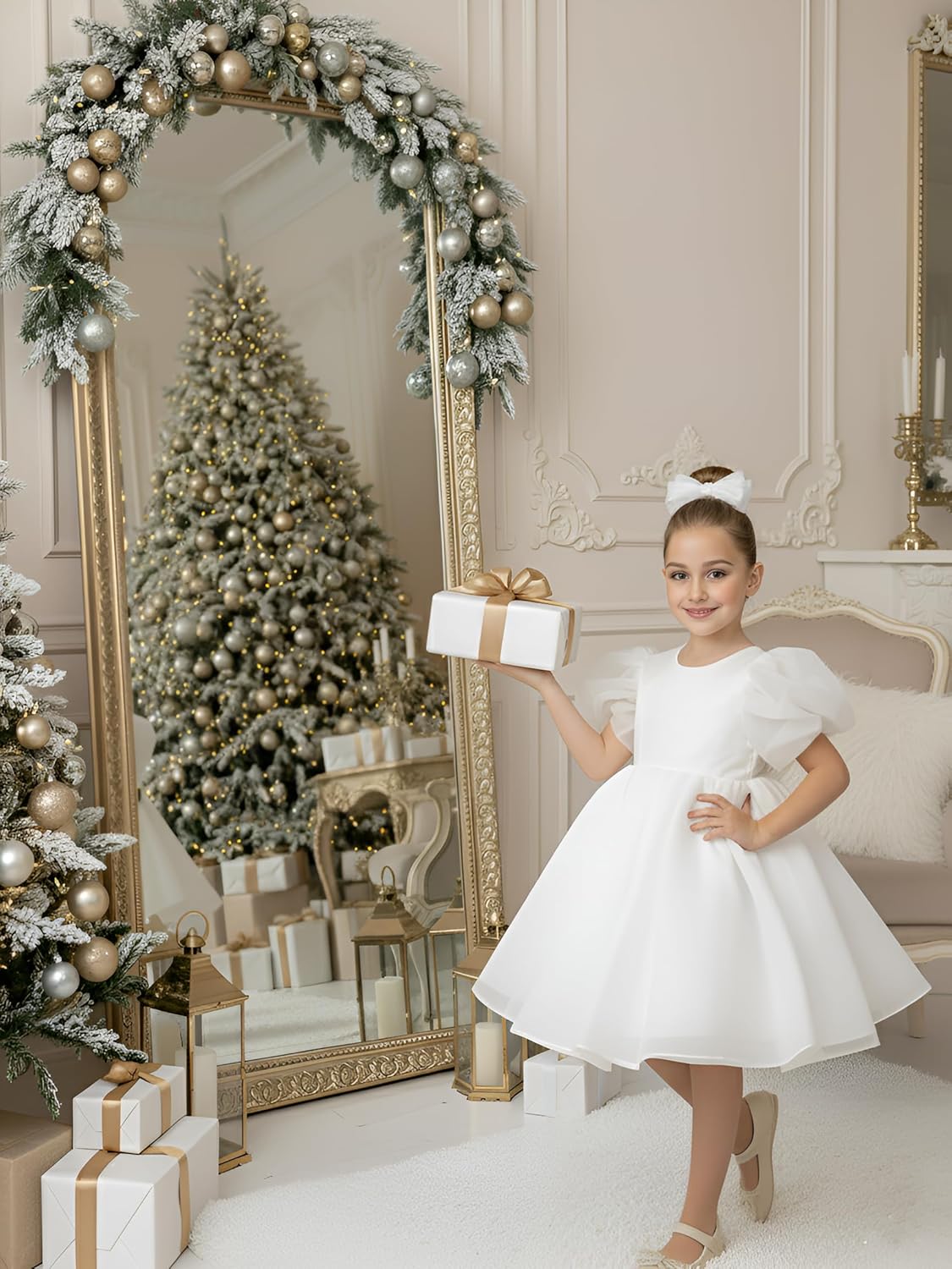 2Bunnies Girl Baby Toddler Puff Sleeve Organza Tulle Tutu Twirly Babydoll Flare Ball Gown Princess Flower Girl Dress - Image 6