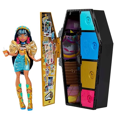 Muñeca y Accesorios de Vestimenta Monster High Skulltimate Secrets, Cleo De Nile con Locker para Vestir y 19+ Sorpresas