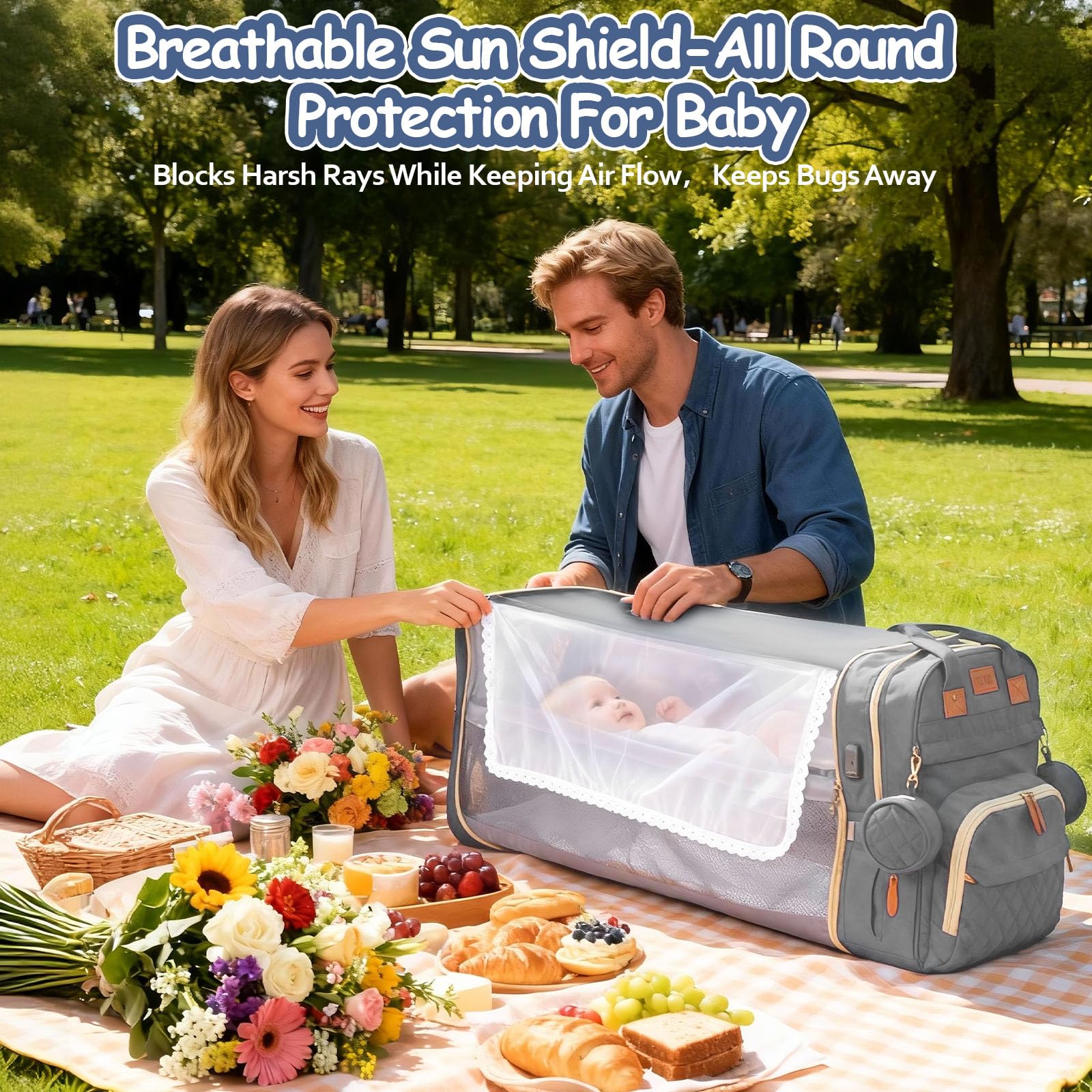 Wickeltasche Rucksack，Wickelrucksack Groß，Multifunktional Diaper Bag mit Mobiler Wickelauflage，Wasserdicht & Leicht，Faltbar Kinderbett，Kinderwagengurte,Babytasche。Baby Wickelrucksack Für Unterweg，Grau