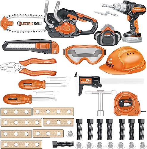 Motosierra de juguete, taladro eléctrico realista y juegos de herramientas para niños, paquete de 1 y 2, juguetes y regalos para niños y niñas de 3,