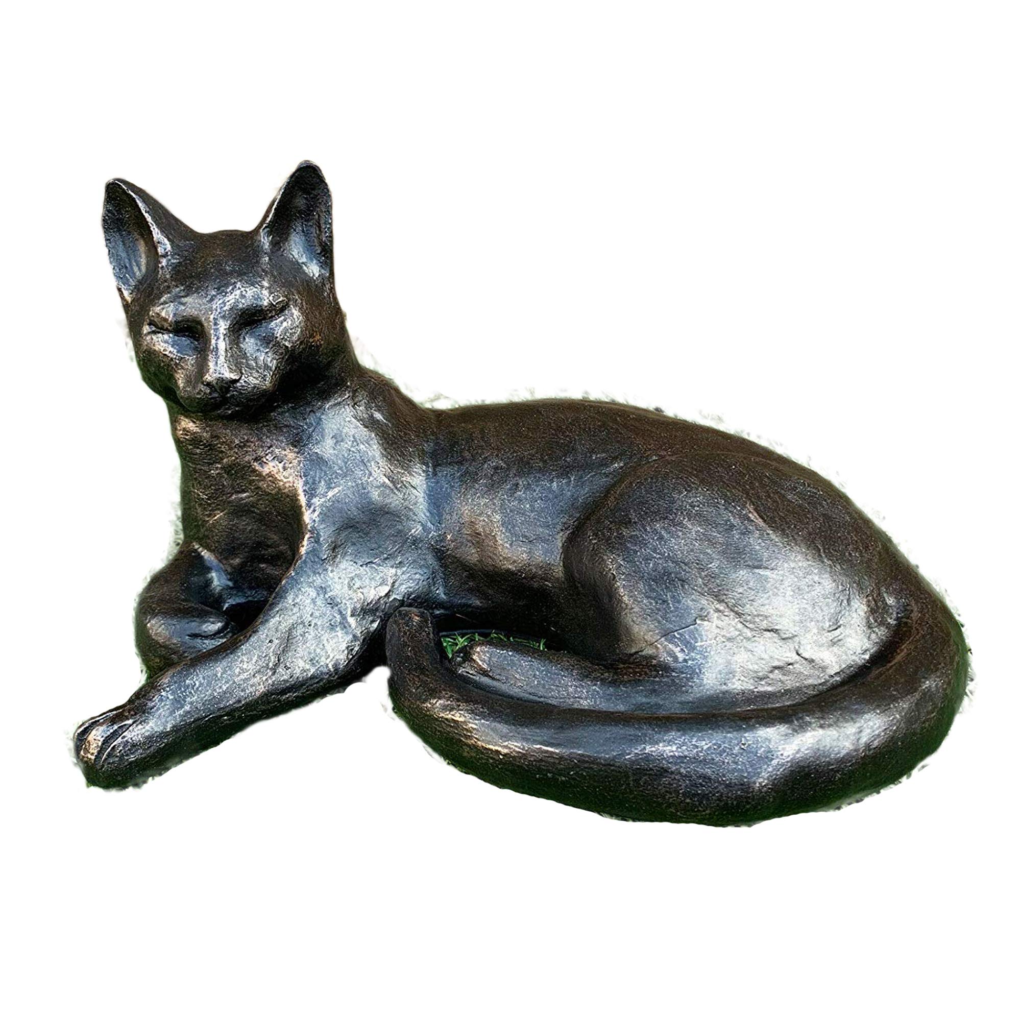 Darthome Bronze Effect Resin Laying Cat Pet Outdoor Garden Lawn Statue Sculpture Ornament 32cm