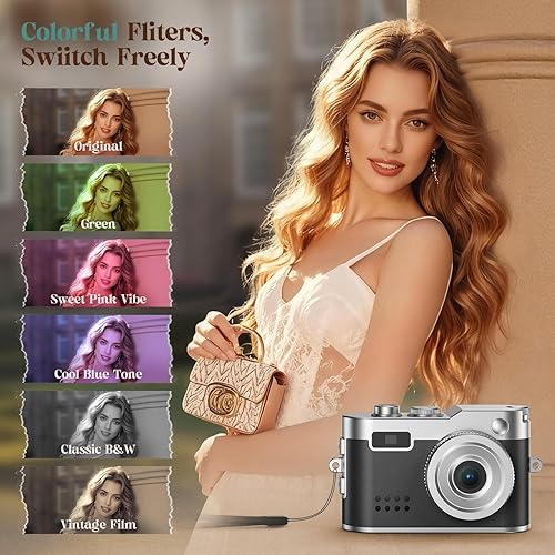 Miniatura 6 de Mini cámara digital vintage, cámara llavero 1080P HD con lente de 2 MP, flash, grabación de video, tarjeta 32G incluida, cámara retro portátil y