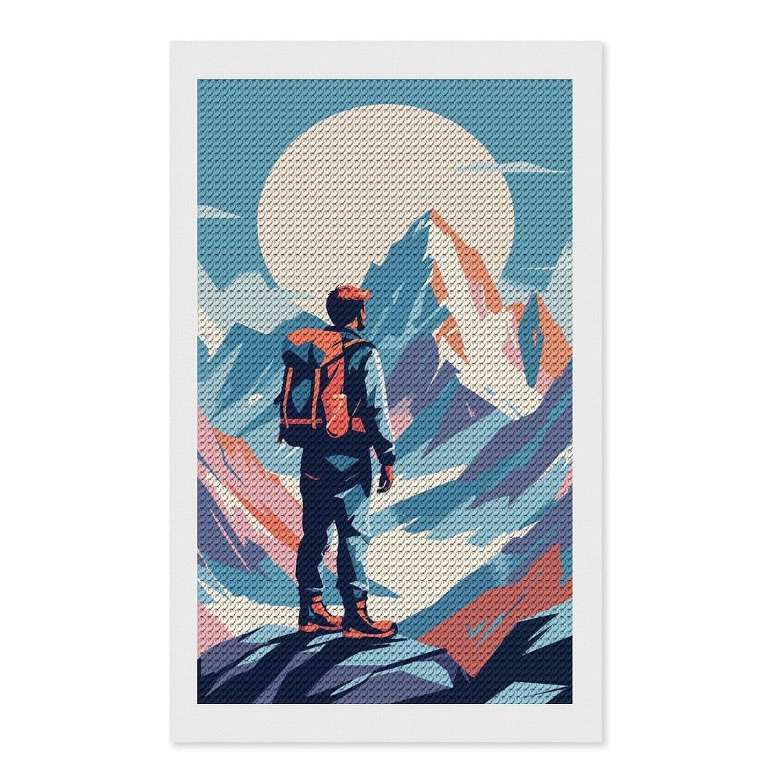 Junmoney Mountain Hiker Minimalist Art Diamond Painting Canvas Set 12"x20", Full Kit Included, Calming Craft to Unwind, Farmhouse Decor, Christmas Gift