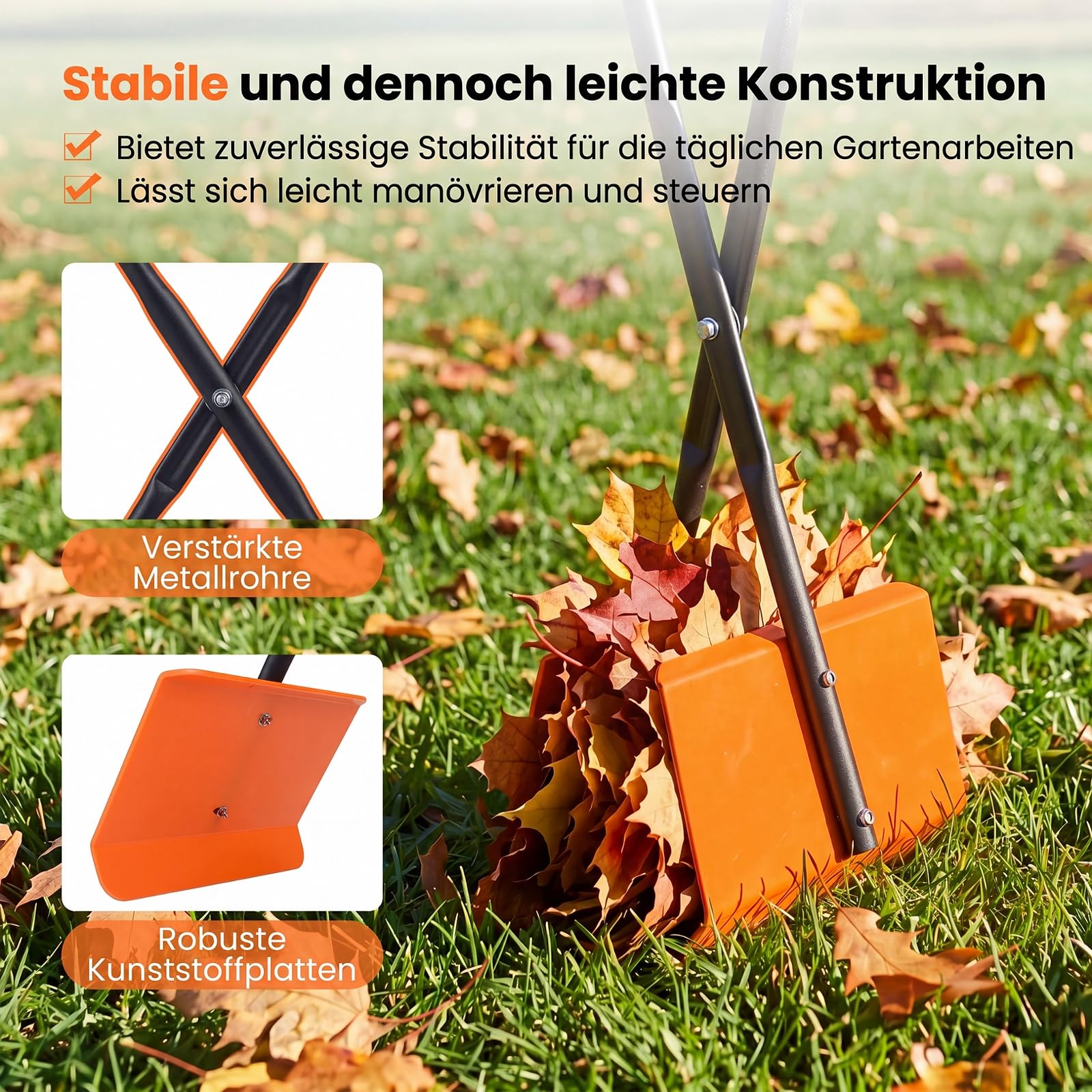 COSTWAY Laubgreifer, Gartengreifer mit ergonomischen Griffen, Orange