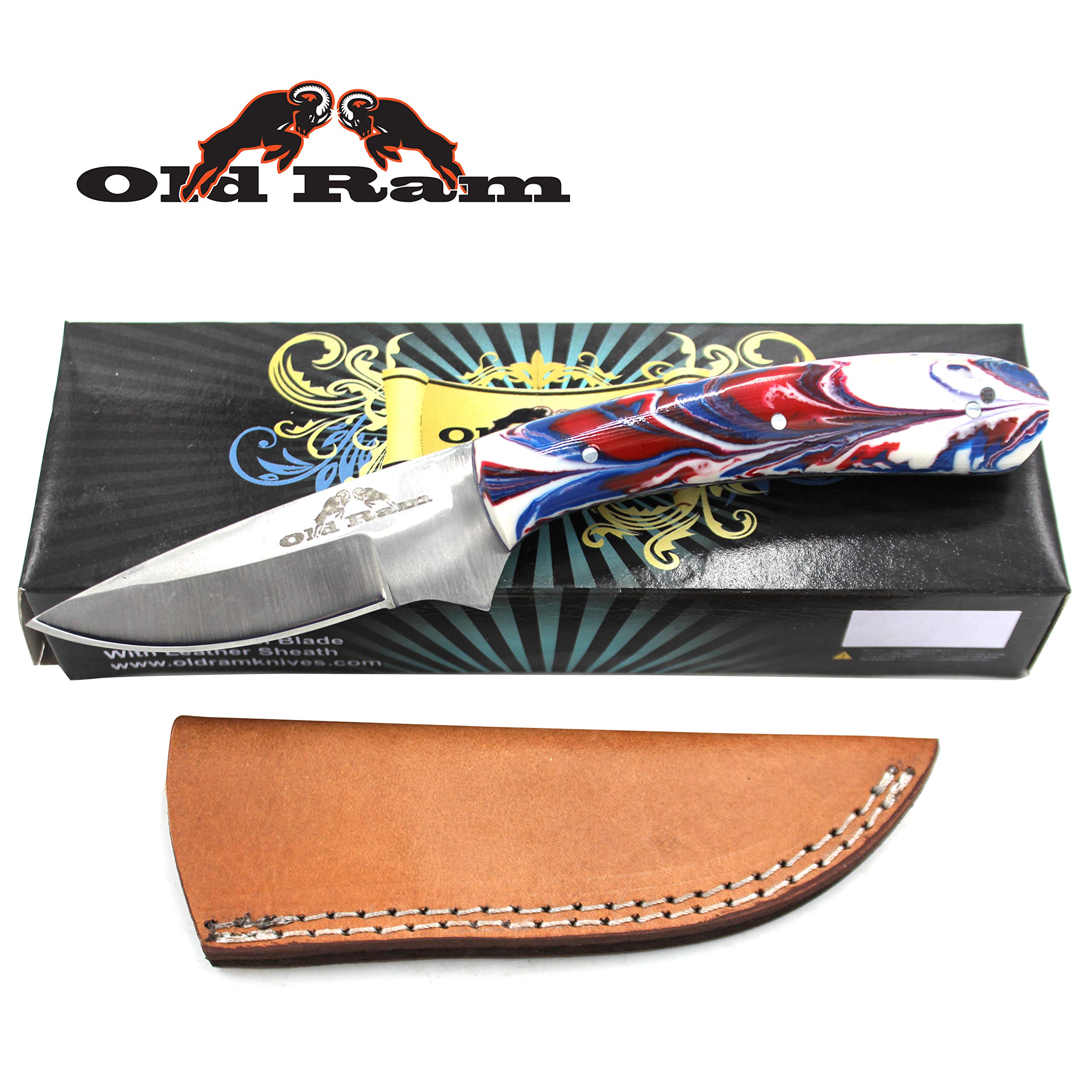 Old Ram Collection Sharp Heavy Duty Durable Fixed Blade Hunting Skinner Knife w/Leather Sheath (503BLP)