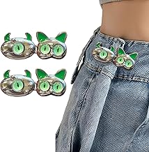 Jeans Adjustable Button pins Waist Buckle for Loose Jeans Pants,Pearl Detachable Instant Jeans Button Pins Waist Tightener Set (2 psc, Green Cat)