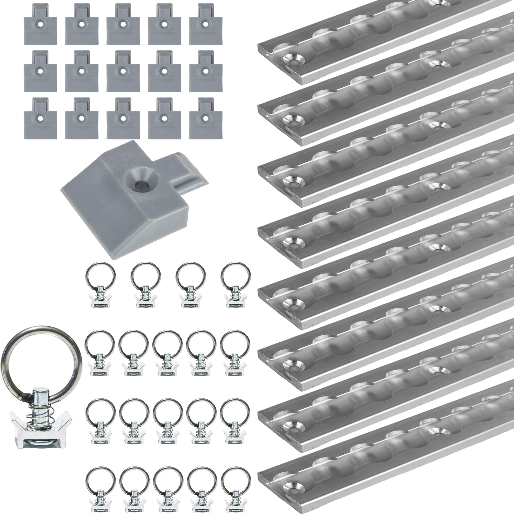 Safetytex Airlineschiene Set 8x1m Single Fitting Endkappen eckig | Starterset mit Zurrschienen Zubehör, 20 Fittings und 16 Kappen für sichere Ladungssicherung im Transportbereich