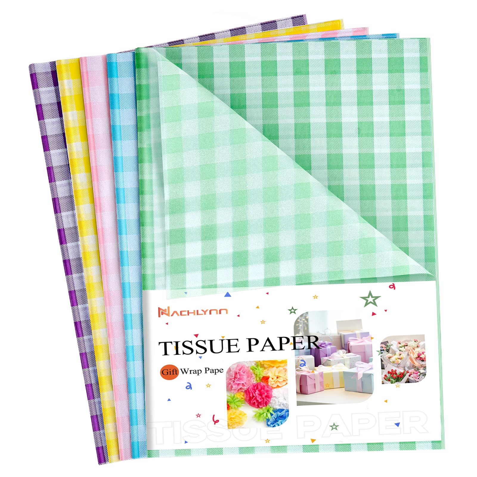 NACHLYNN 54 fogli di carta velina pasquale, 35,6 x 50,8 cm, motivo a quadretti, carta velina, per artigianato, sacchetti regalo, compleanni, Pasqua e vacanze