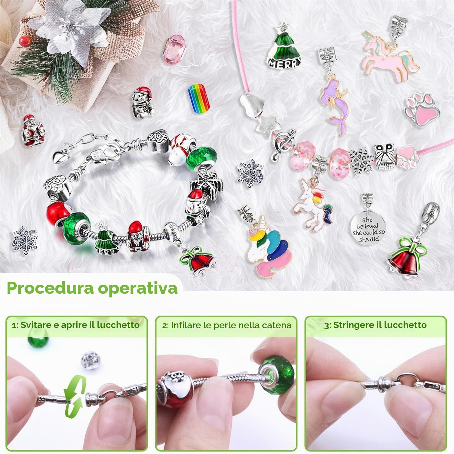 iZoeL Calendario Avvento Gioielli Calendario Avvento 2025 Bambina, Fai da Te Bracciale Bambina Idee Regalo Natale 2025, Regali Natale per Figlia Nipote Sorella