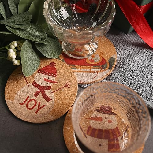 Miniatura 6 de HANSGO 12 posavasos de corcho de Navidad, tapete de corcho de madera para bebidas, fiesta de Navidad, mesa de cocina en el hogar