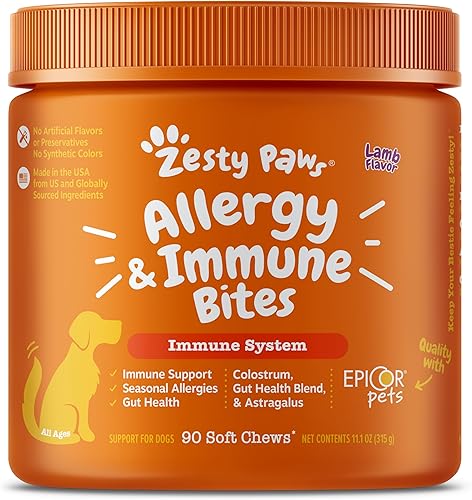 Zesty Paws Allergy Immune Supplement for Dogs - with Omega 3 Wild Alaskan Salmon Fish Oil EpiCor Digestive Prebiotics Probiotics - Anti Itch