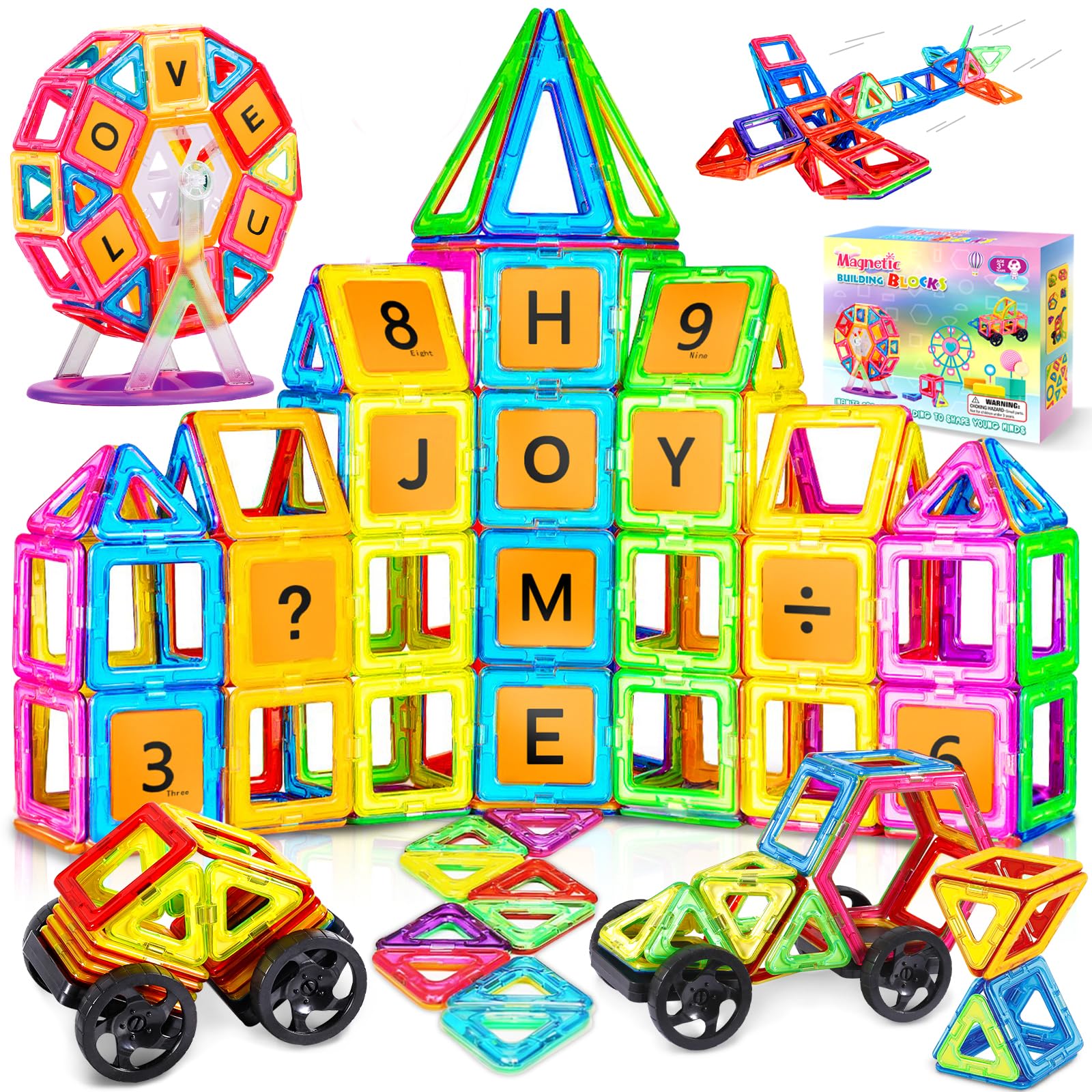 Purpledi 120 Piezas Bloques de Construcción Magnéticos, Construcciones Magnéticas Juguetes Niños Niñas 3 4 5 6 7 Años, Juegos Educativos Viaje Juego de Imanes magneticas para Montessori Regalos