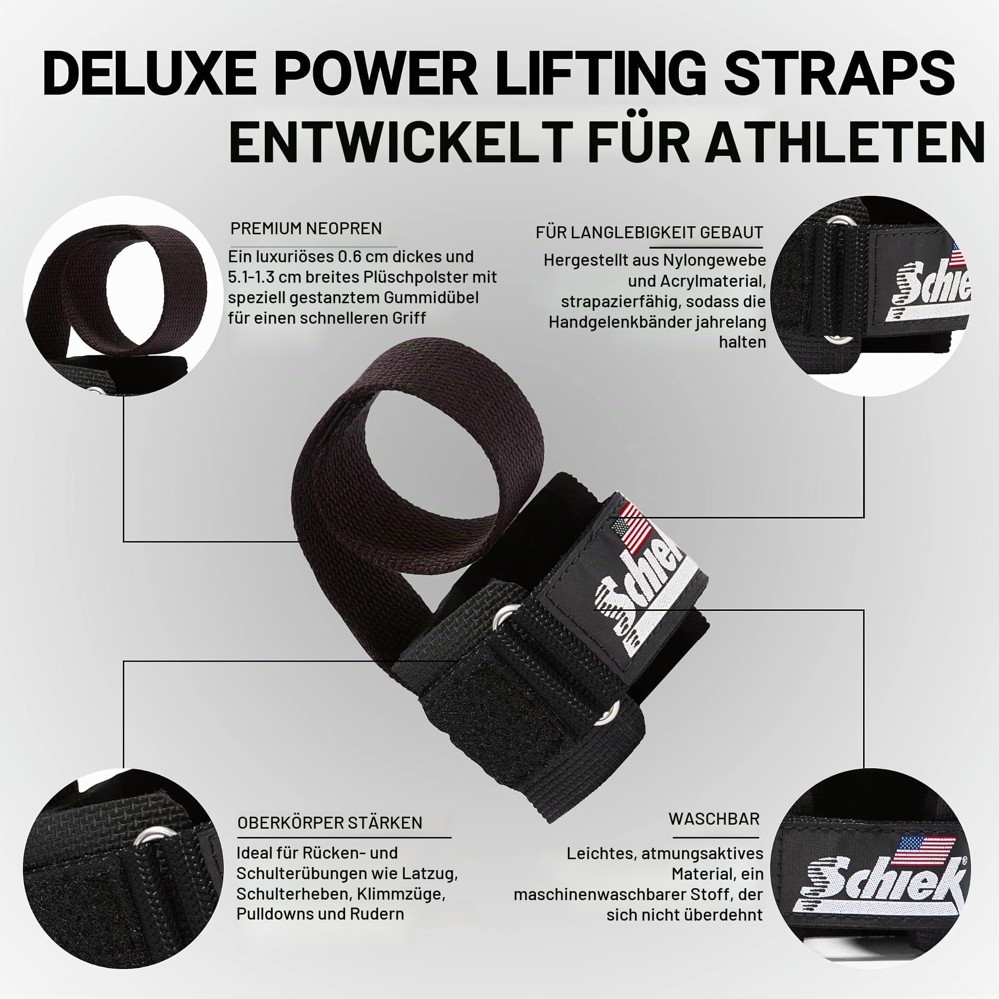Schiek Sports Power Lifting Straps (1000-PLS) | langlebiges Material