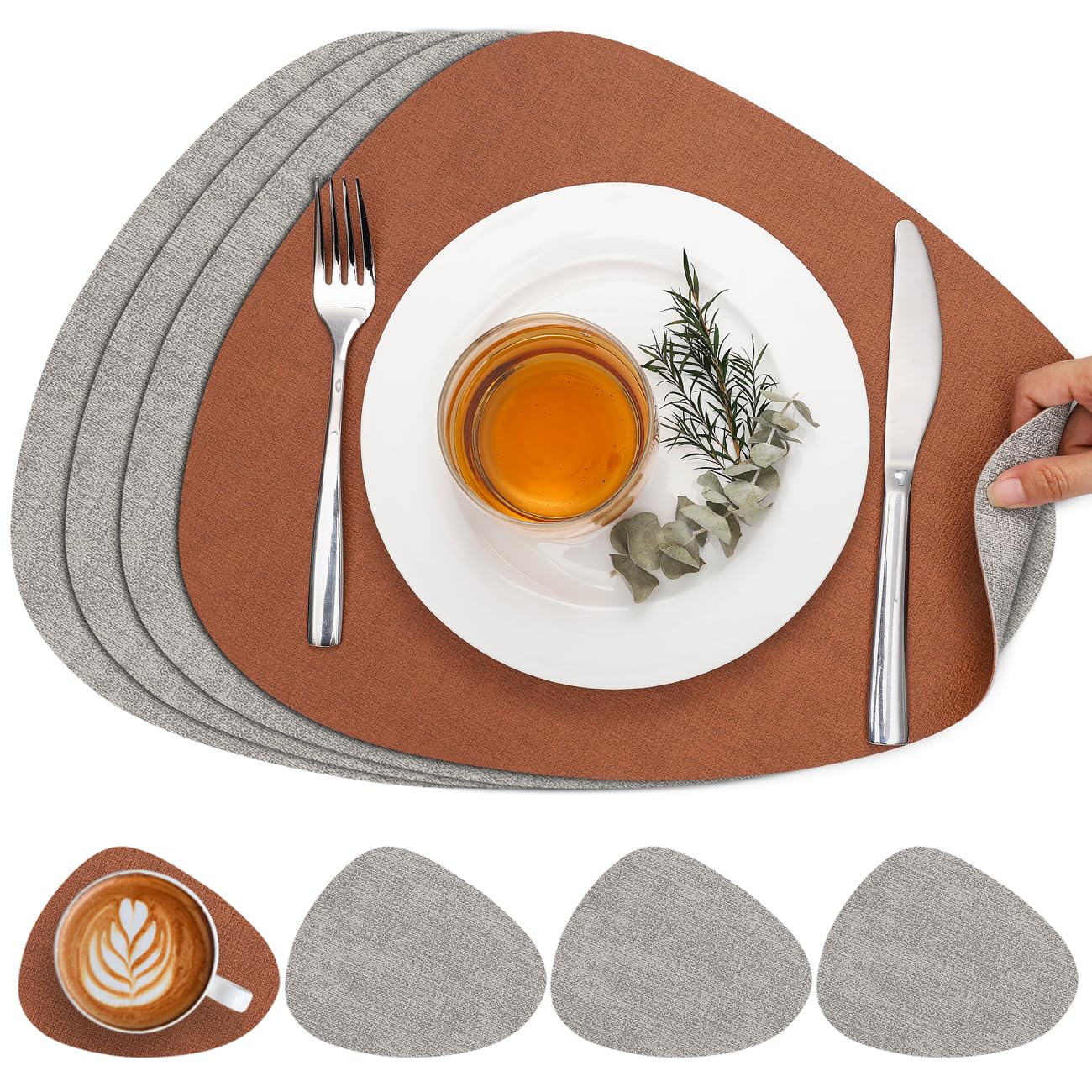 Chitomars Placemats and Coaster Set of 4, Place Mats Table Mats Coffee Mats Placemats set of 4 Triangle Waterproof Wipeable Dual Sided Kitchen Heat Resistant Non-Slip Washable