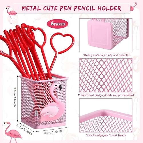 Miniatura 2 de Geyee 6 piezas de soporte para bolígrafo de flamenco de flamenco lindo soporte de lápiz de metal organizador de escritorio contenedor de lápices