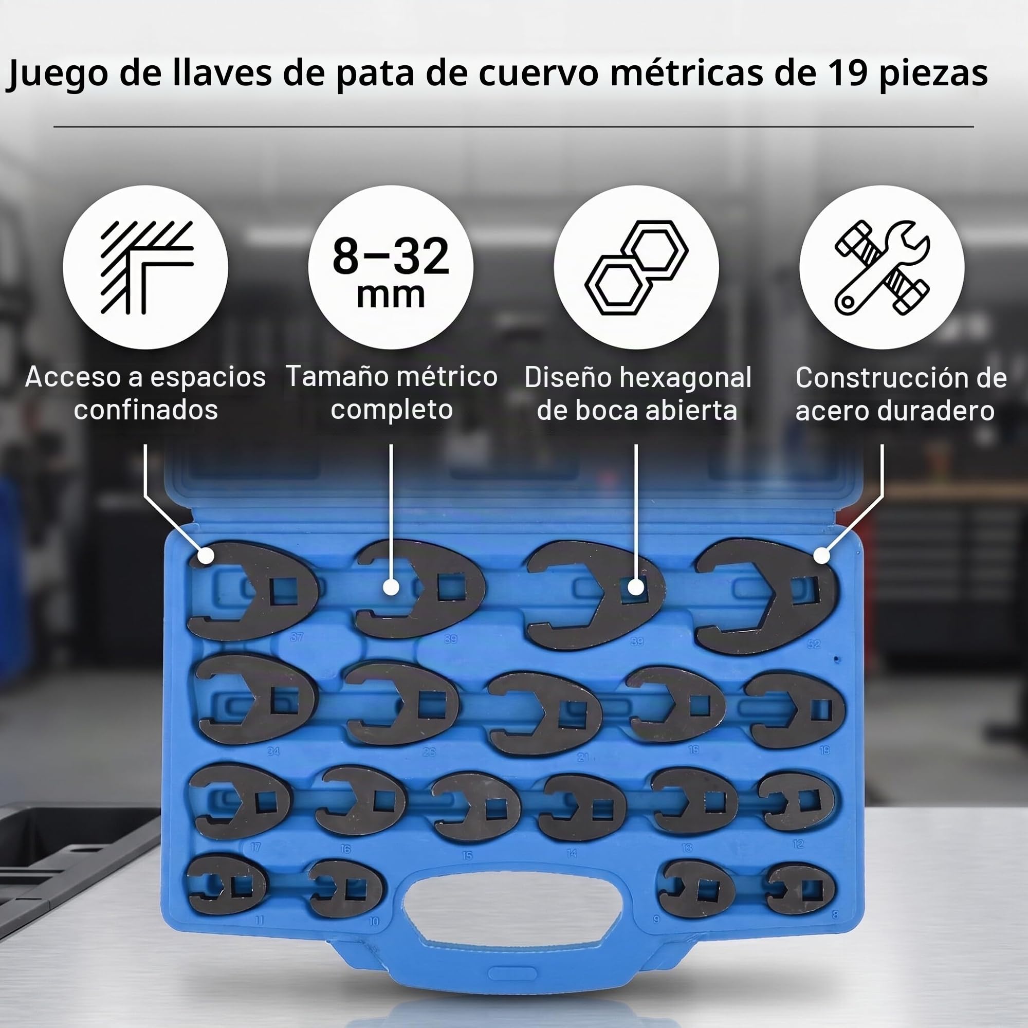 Juego de Llaves Métricas de Acero Cromo-Molibdeno, Llave de Pie de Cuervo con Tuerca Llamarada Azul, para Servicio de Vehículos