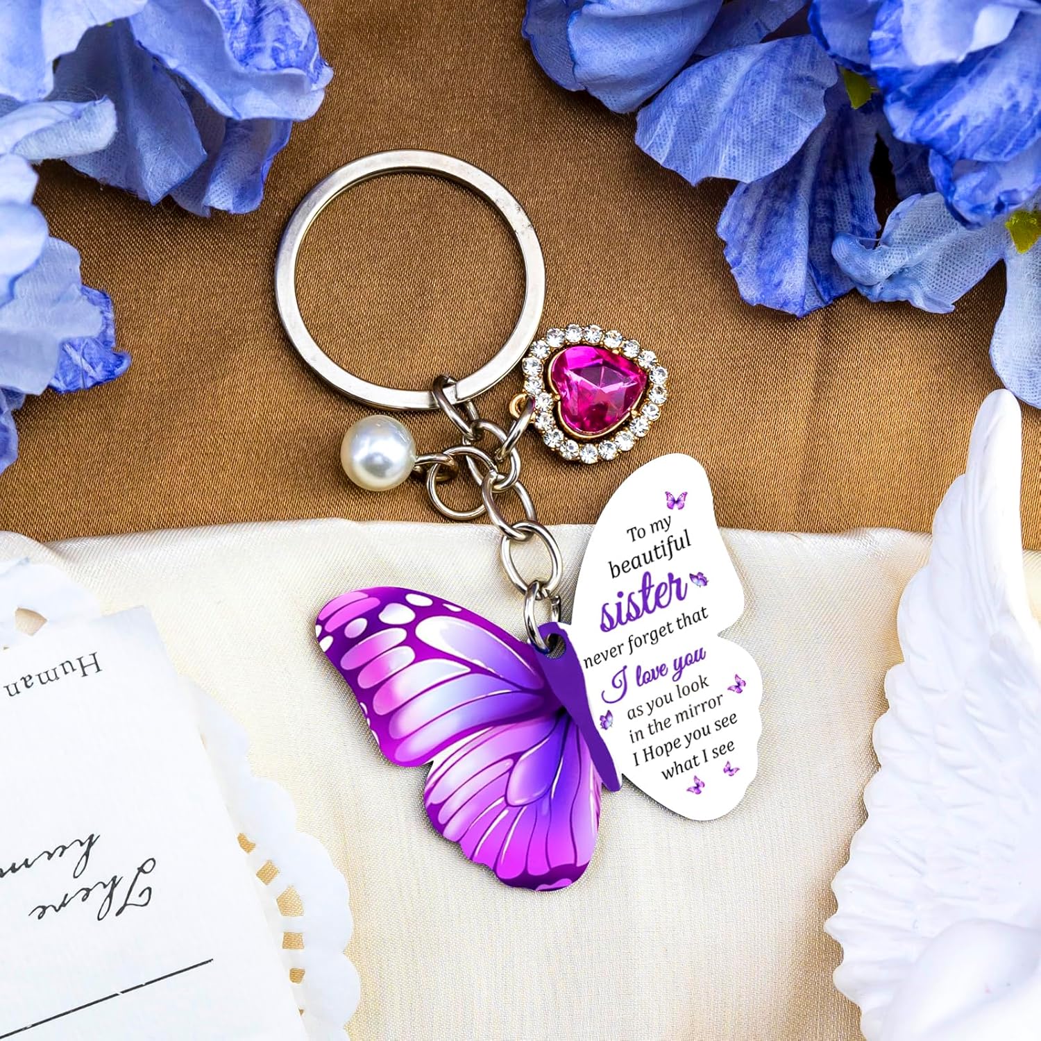 Sister Valentines Sister Gifts from Sisters Sweet Sister Birthday Gift Purple Butterfly Keychains Happy Birthday Sisters Gifts for Girls Best Friend Besties Graduation Christmas Birthday Gift Keyring - Image 5