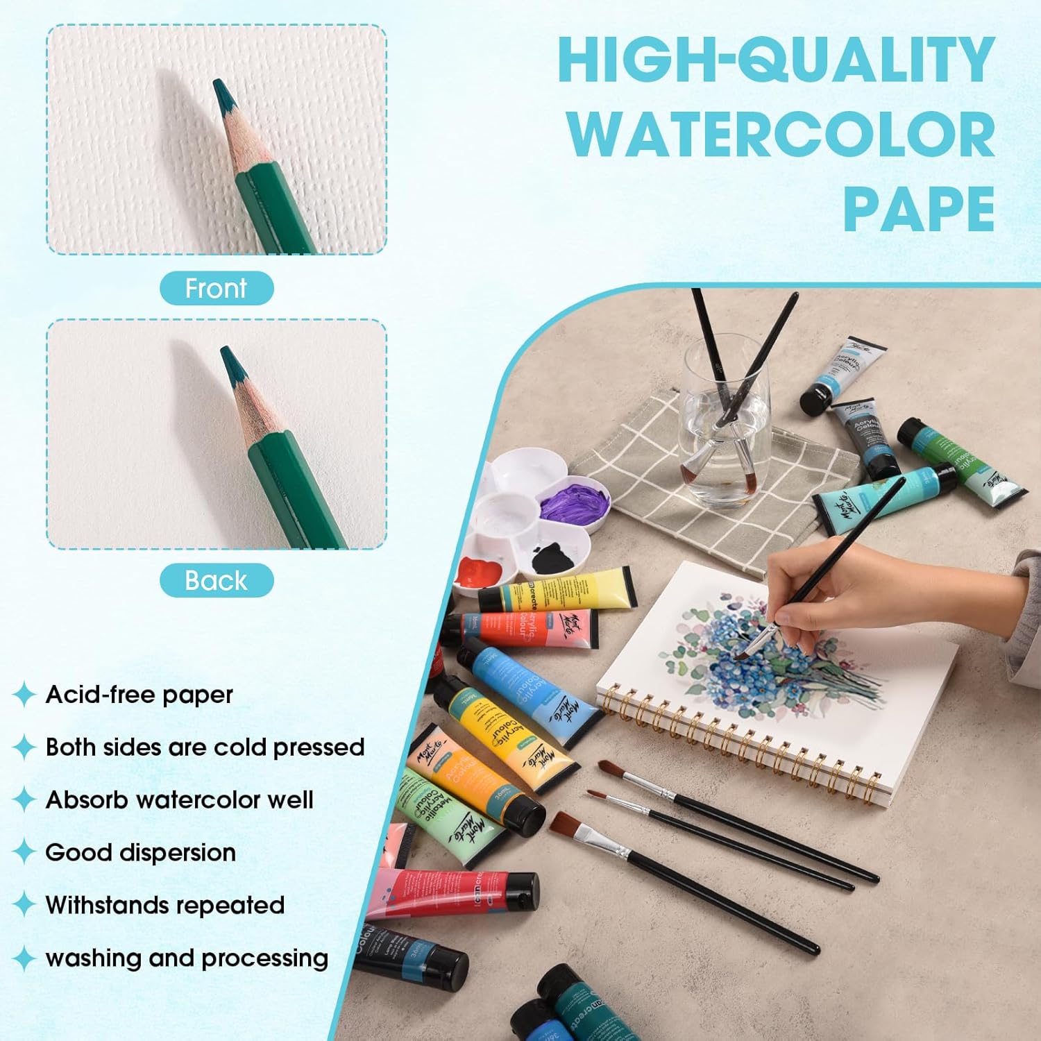 2 Pack 7" x 10" Watercolor Paper Pad, 30 Sheets (140lb/300gsm), Premium Cold Press Watercolor Sketchbook for Artists – Ideal for Classroom Art Finger Painting, and Mixed Media